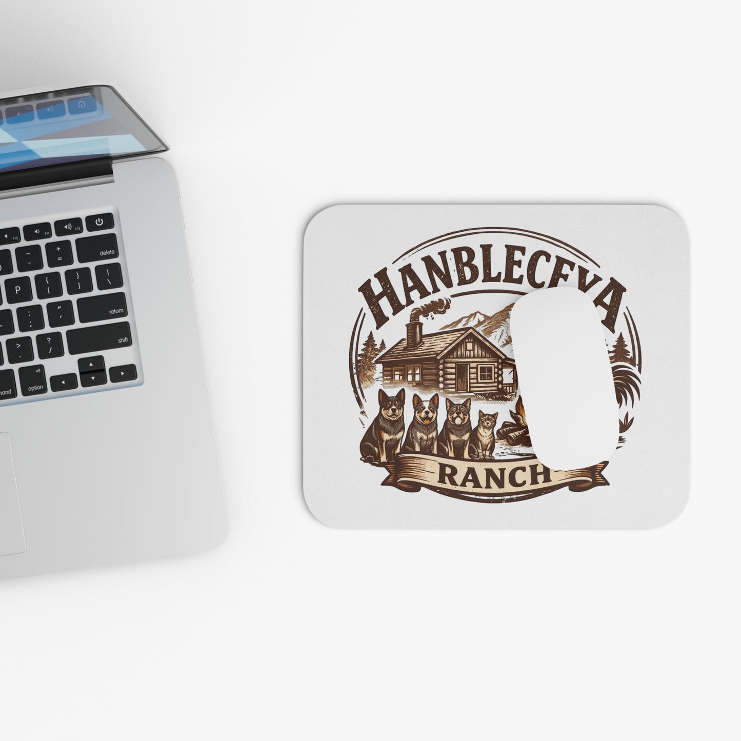 Hanbleceya Ranch Mouse Pad — Rustic Cabin, Campfire & Farm Animals Desk Mat