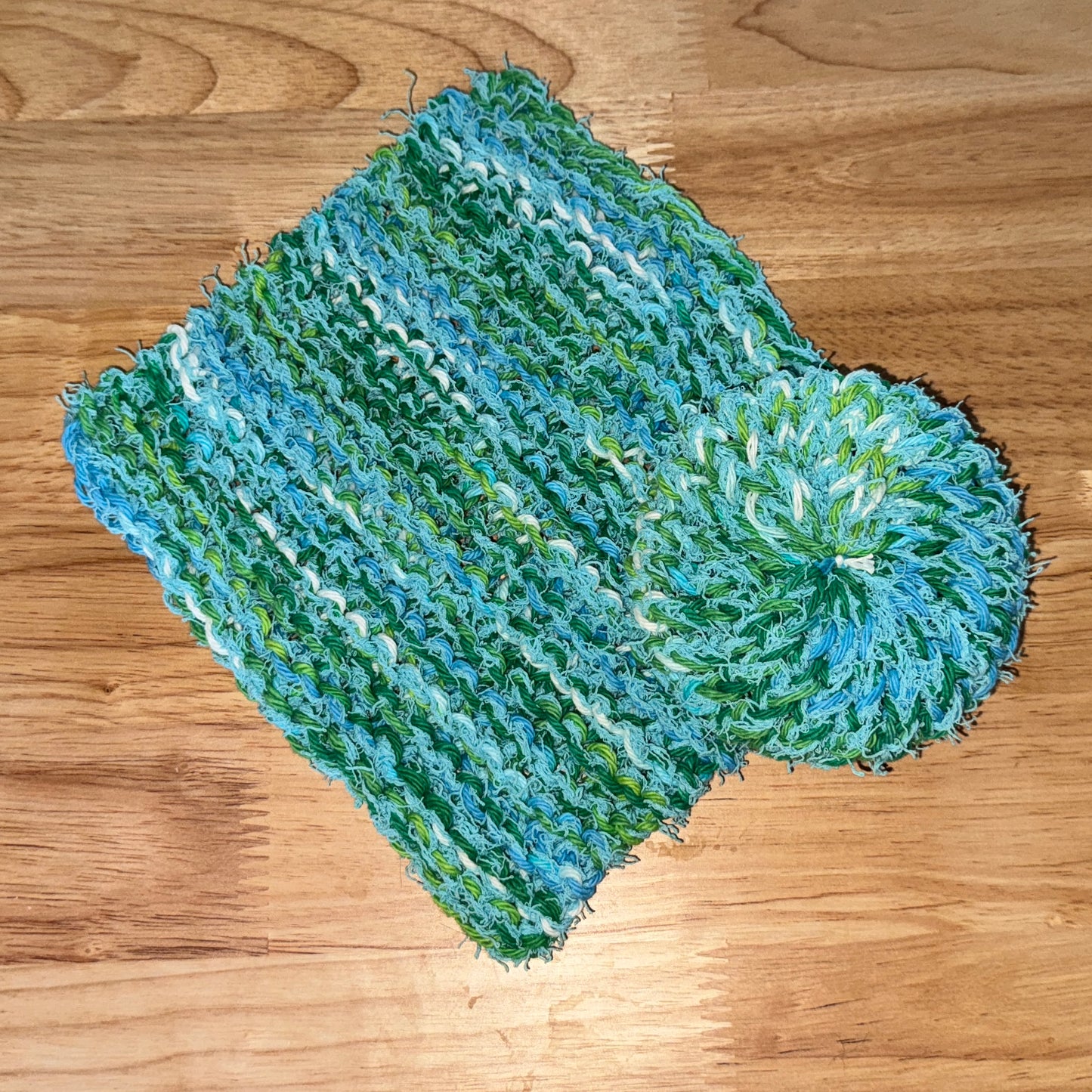 Emerald and Caribbean Scrubbie & Dishcloth