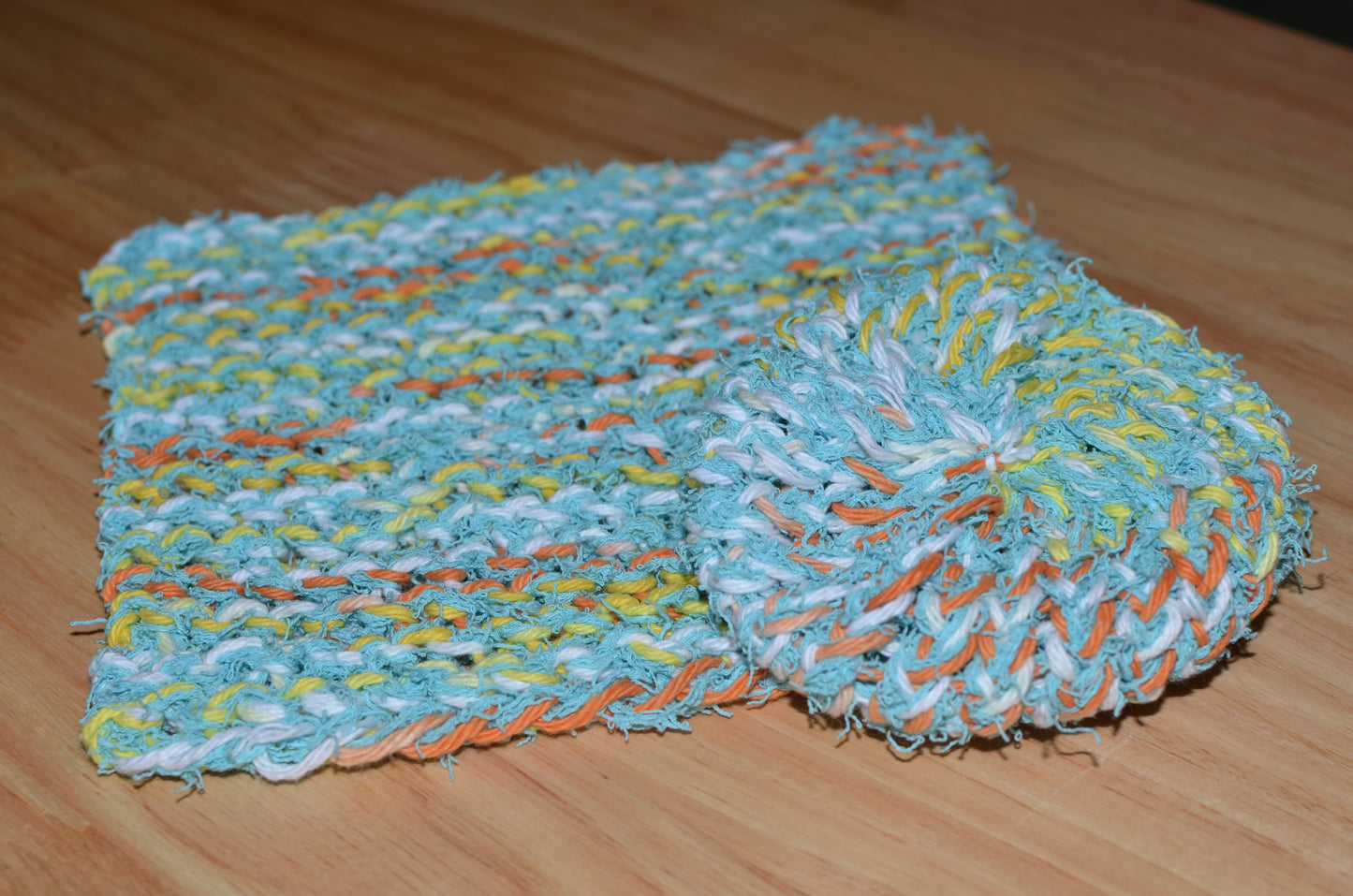 Creamsicle and Caribbean Scrubbie & Dishcloth