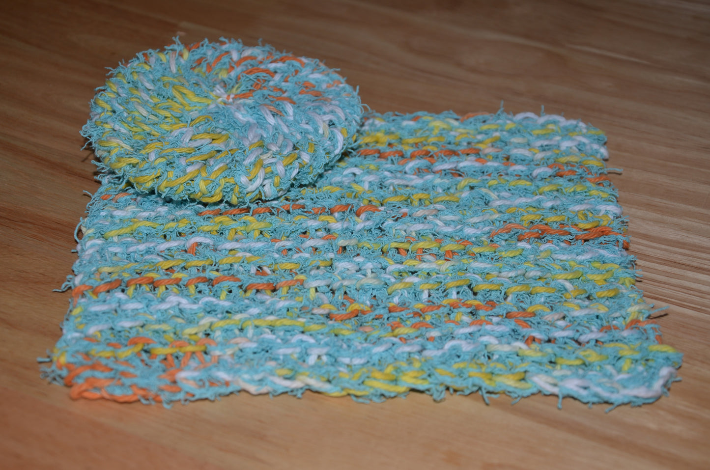 Creamsicle and Caribbean Scrubbie & Dishcloth