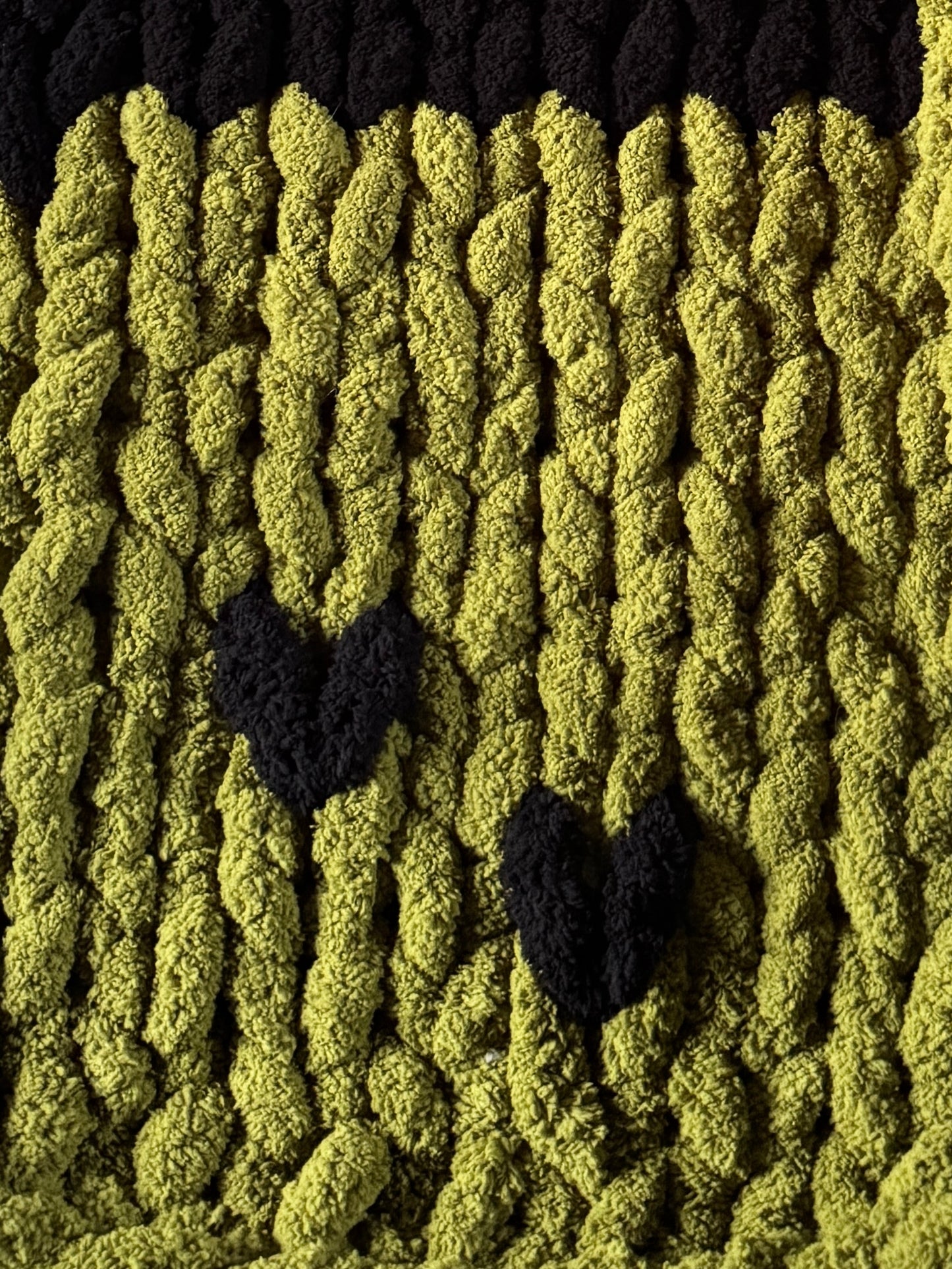 Handmade Black & Olive 29" x 43" Tight-Knit Chunky Baby Blanket