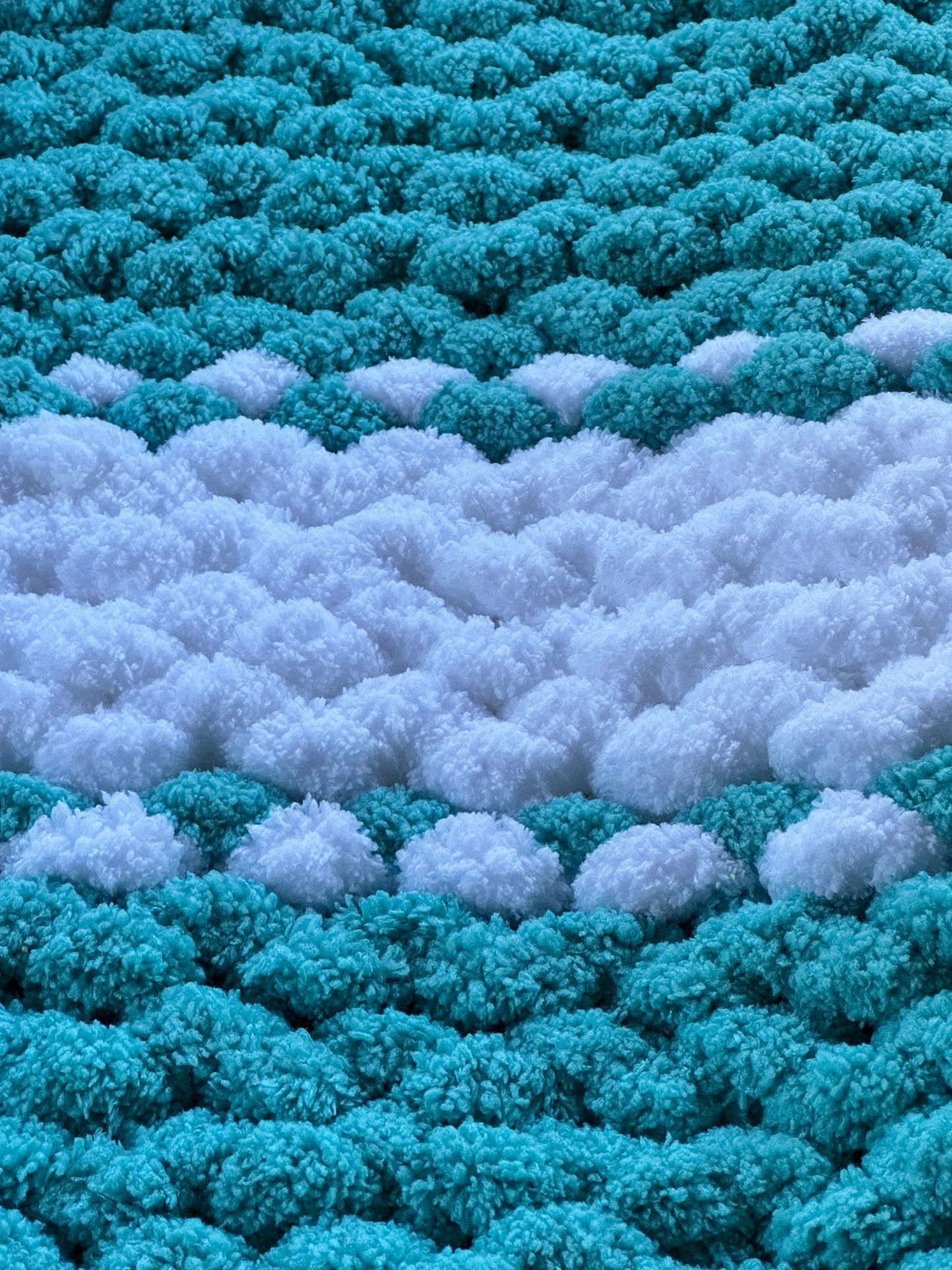 Handmade Teal and White 33" x 42" Tight-Knit Chunky Baby Blanket