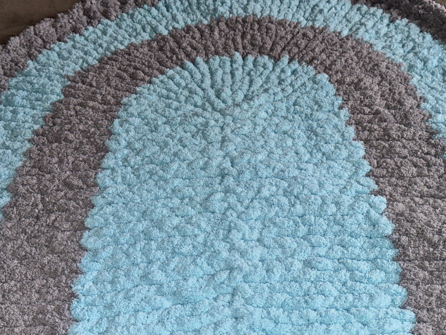 Handmade Light Grey & Lake Blue 35" x 35" Tight-Knit Chunky Baby Playmat/Blanket