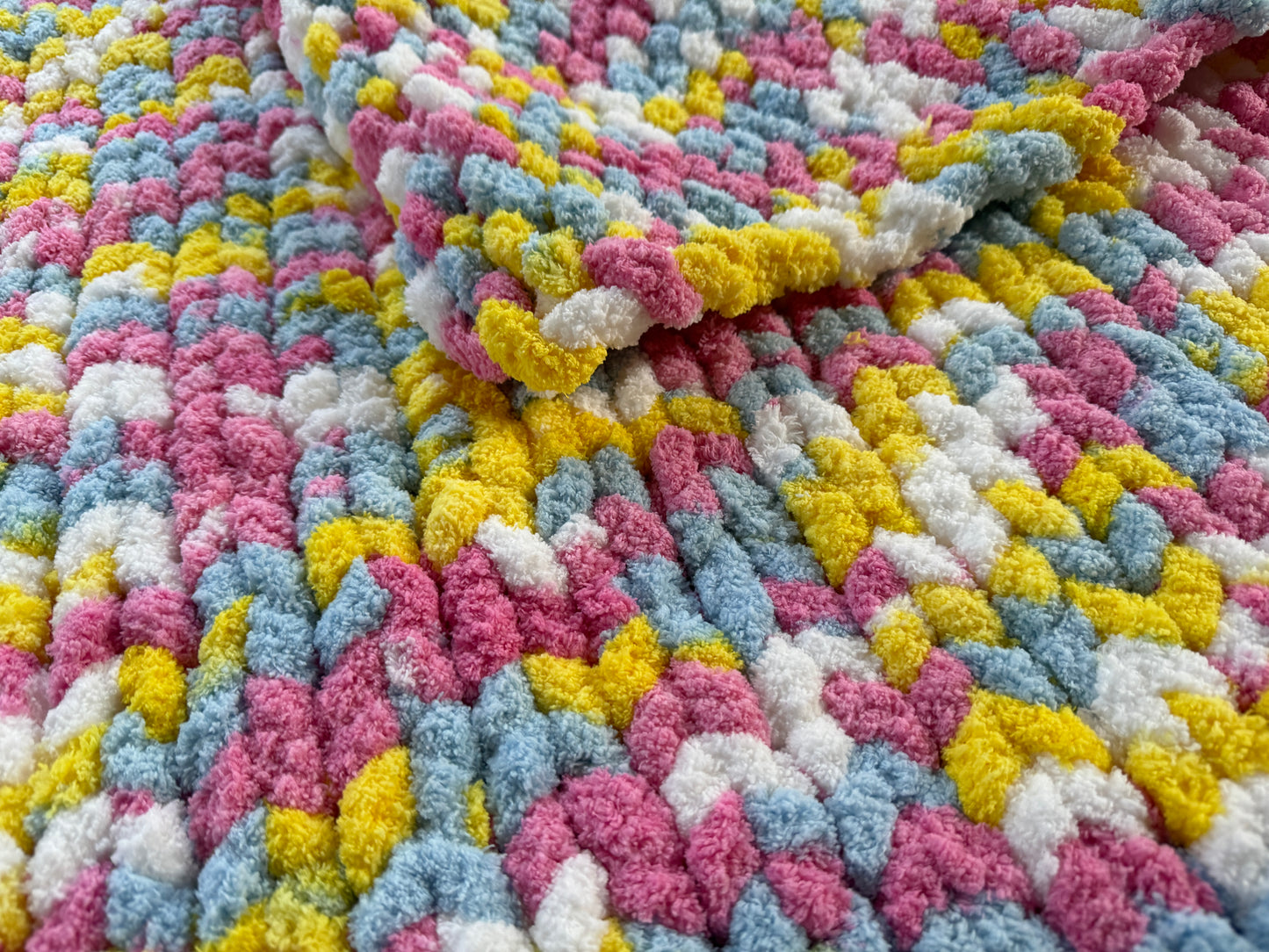 Handmade Multicolor 30" x 42" Tight-Knit Chunky Baby Blanket
