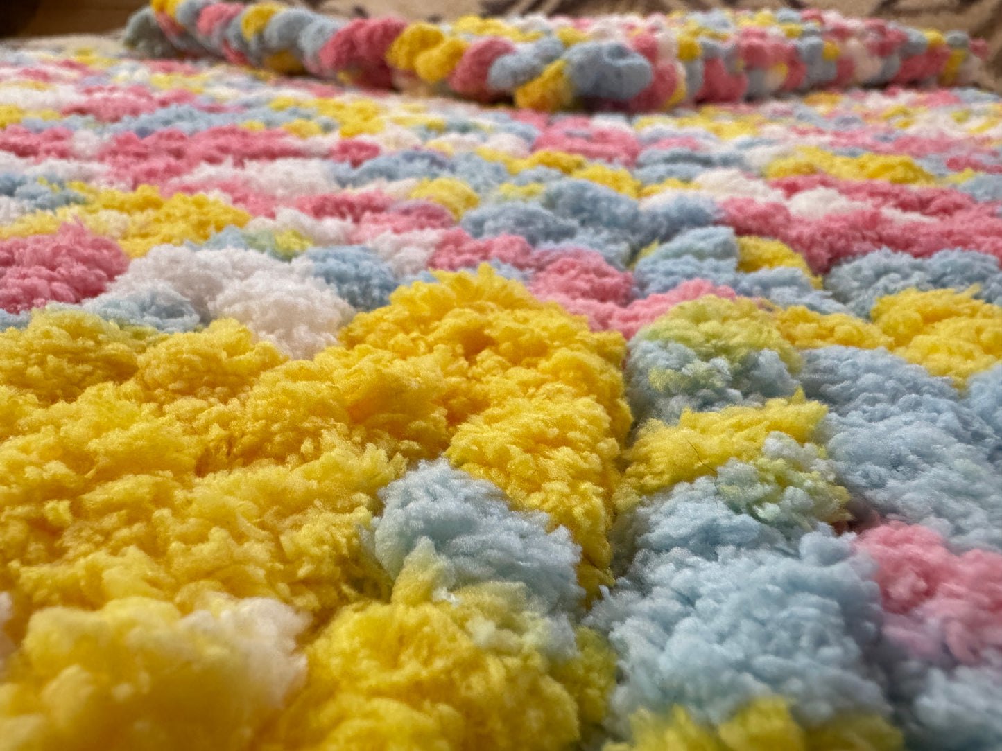 Handmade Multicolor 28" x 47" Tight-Knit Chunky Baby Blanket