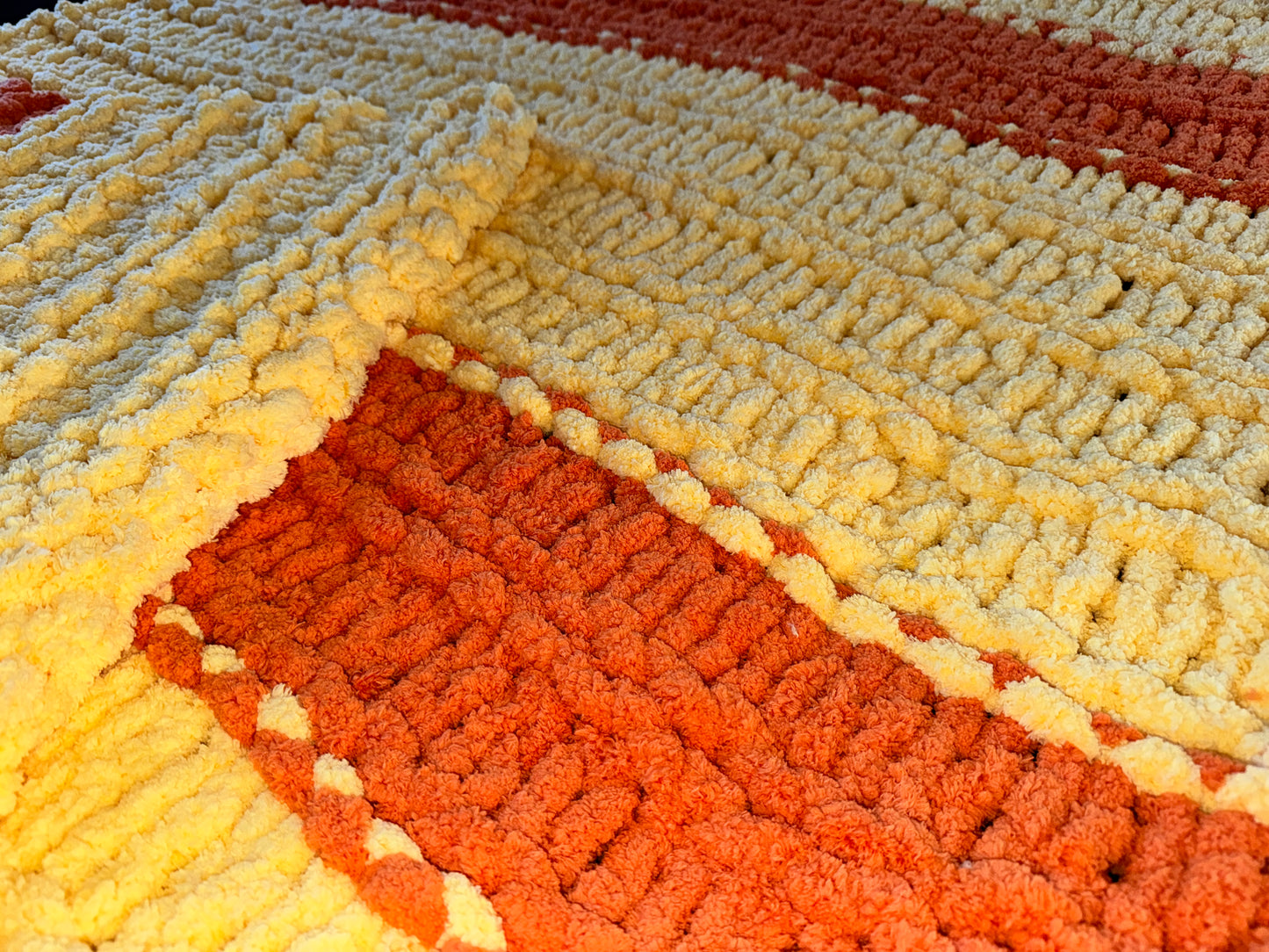Handmade Yellow & Orange 47" x 66" Tight-Knit Chunky Double Garter Stitch Throw Blanket