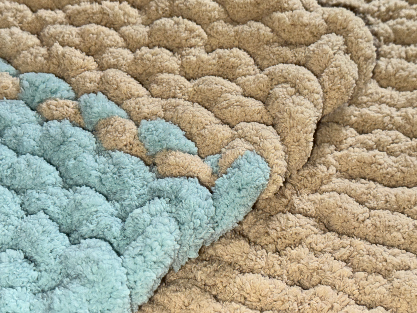 Handmade Blue & Taupe 28" x 48" Tight-Knit Chunky Baby Blanket