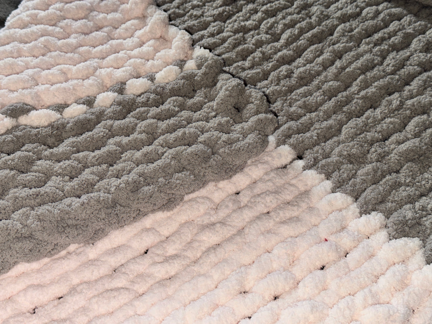 Handmade Pale Pink & Grey 30 x 50" Tight-Knit Chunky Baby Blanket