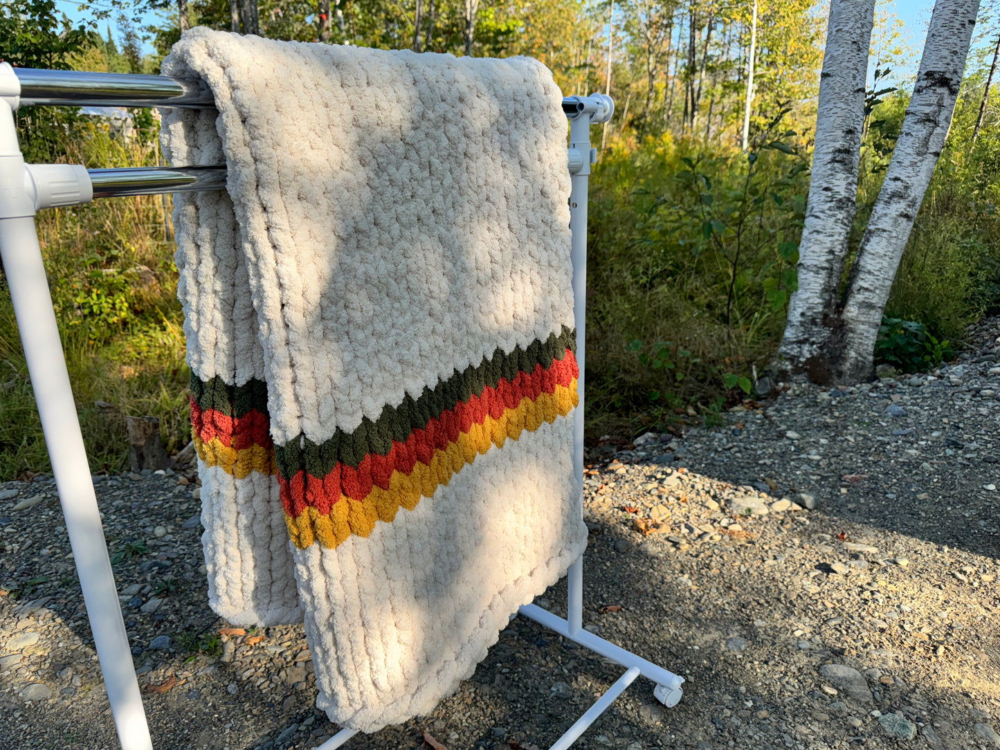 Handmade Maine Fall Tight-Knit Chunky Throw Blanket ~45" x 60"