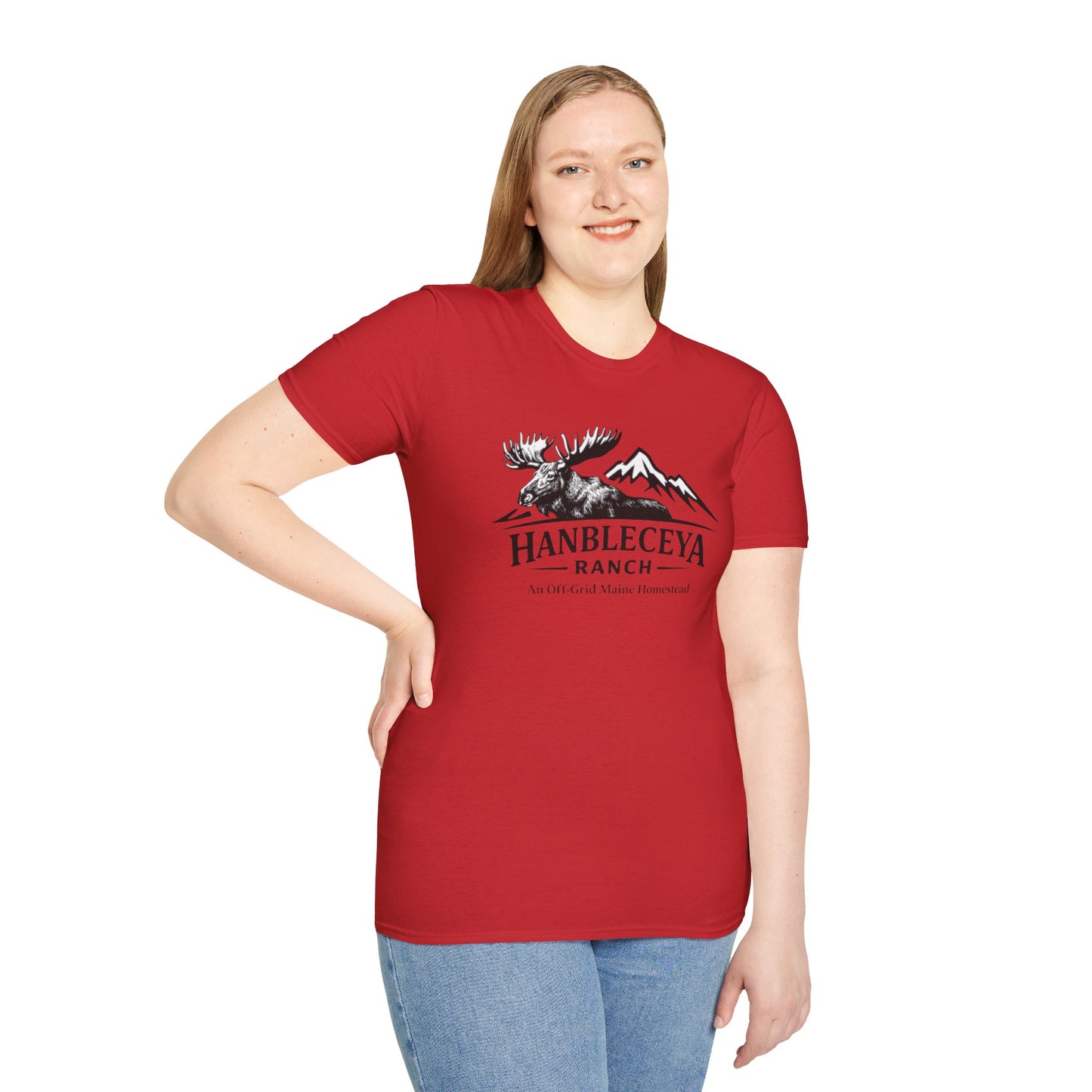 Hanbleceya Ranch - Vintage Moose & Mountain Unisex Softstyle T-Shirt