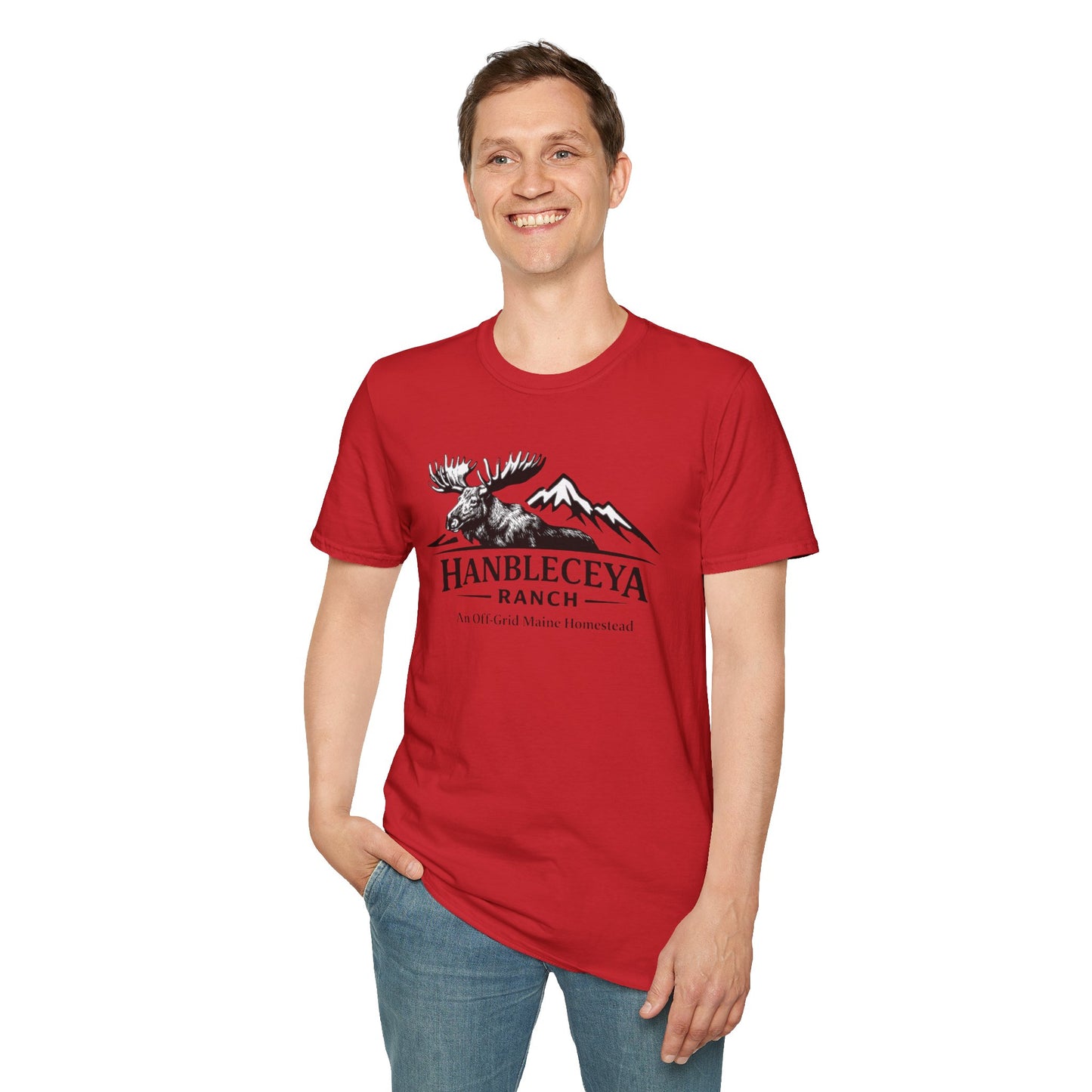Hanbleceya Ranch - Vintage Moose & Mountain Unisex Softstyle T-Shirt
