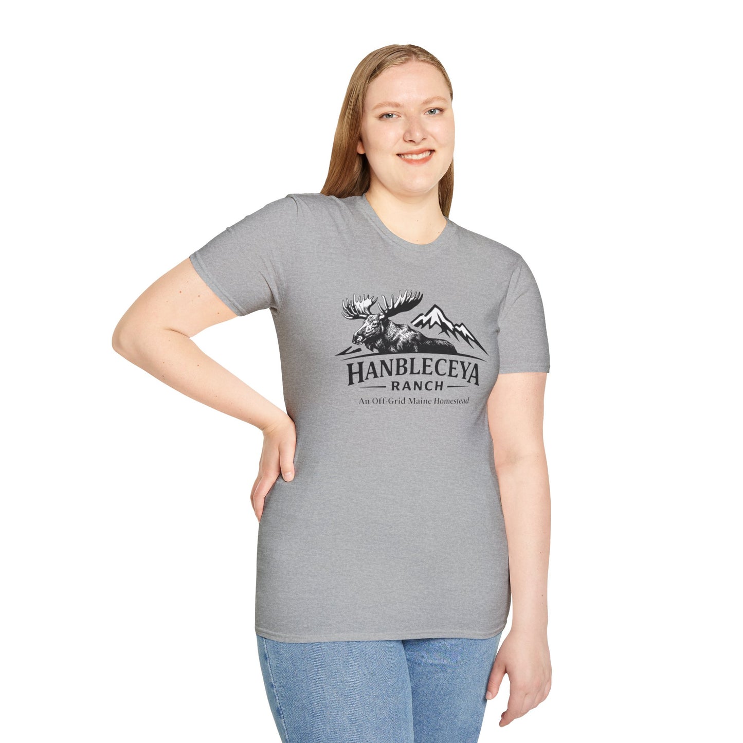 Hanbleceya Ranch - Vintage Moose & Mountain Unisex Softstyle T-Shirt