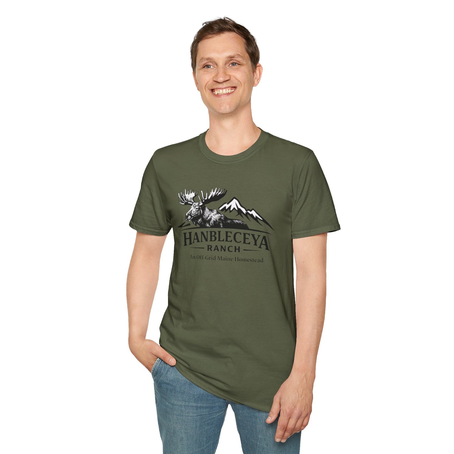 Hanbleceya Ranch - Vintage Moose & Mountain Unisex Softstyle T-Shirt