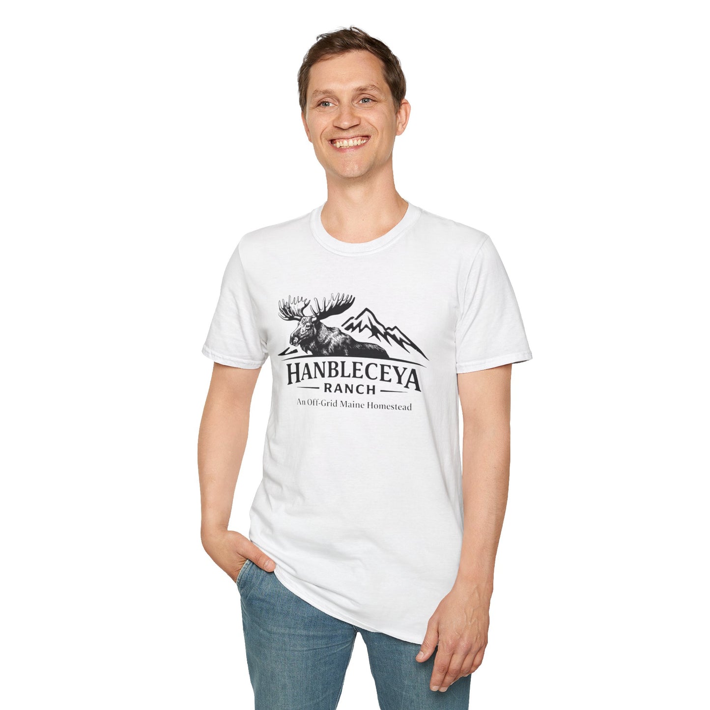 Hanbleceya Ranch - Vintage Moose & Mountain Unisex Softstyle T-Shirt