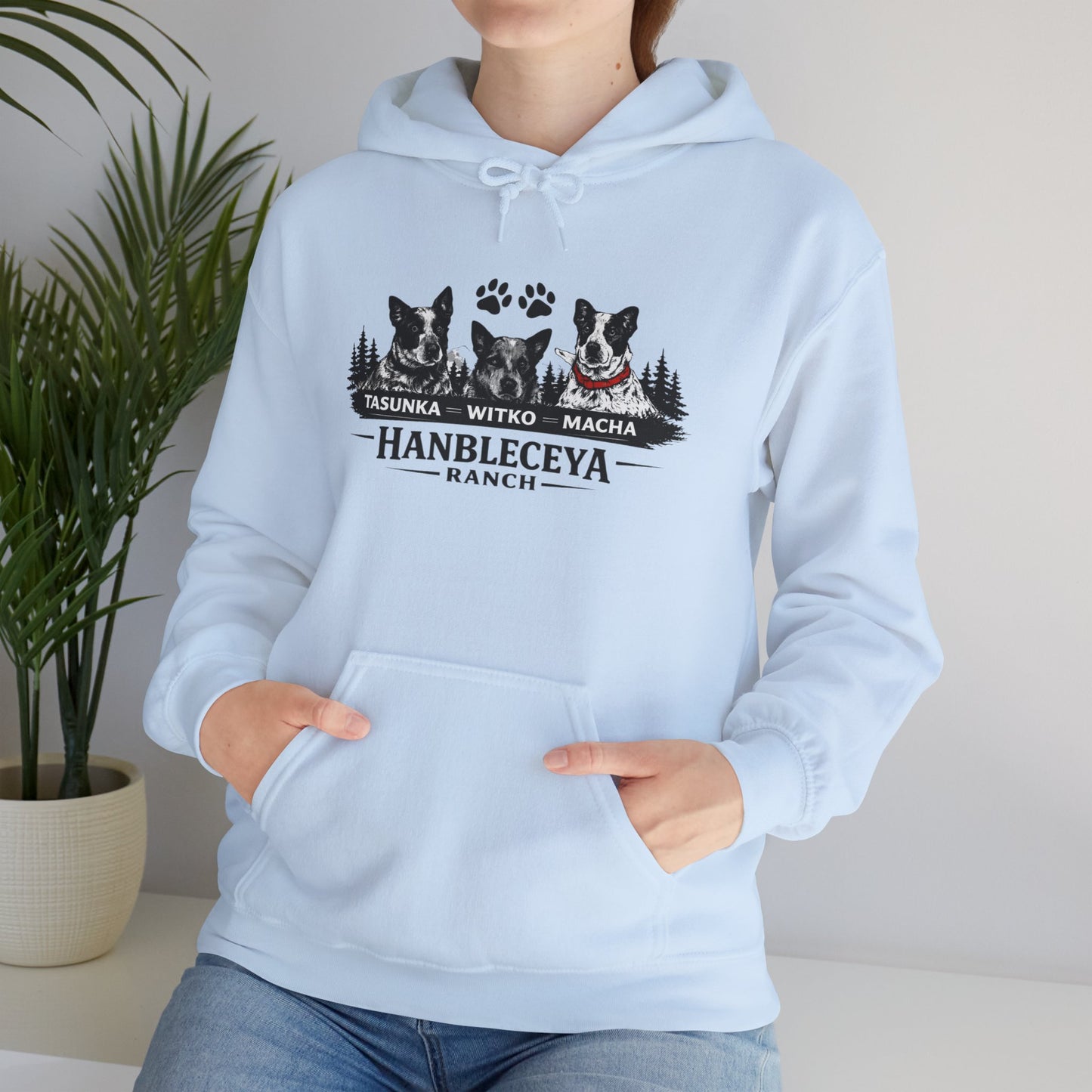 The Ranch Crew Hoodie – Hanbleceya Ranch Design with Paw Prints & Forest Silhouette