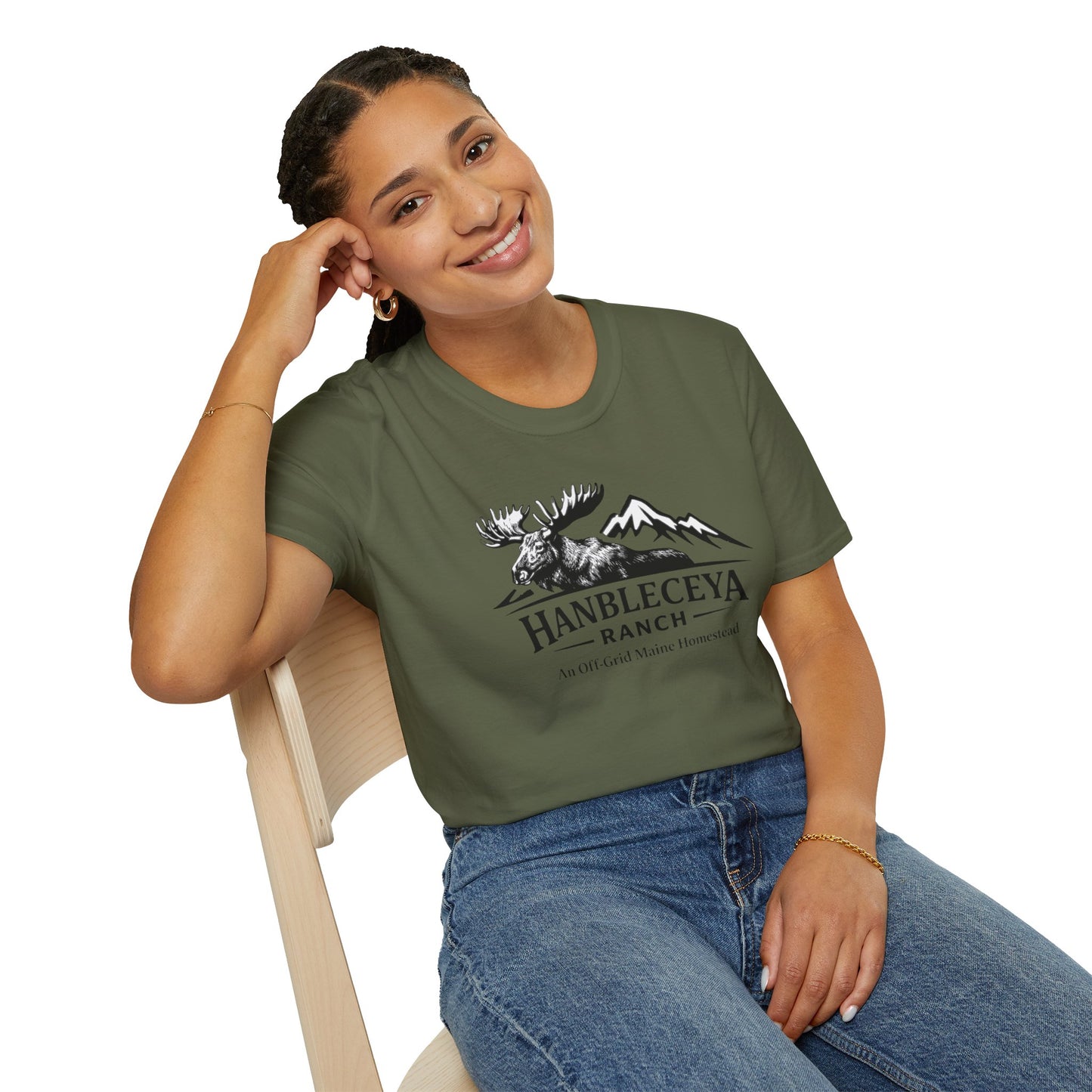 Hanbleceya Ranch - Vintage Moose & Mountain Unisex Softstyle T-Shirt