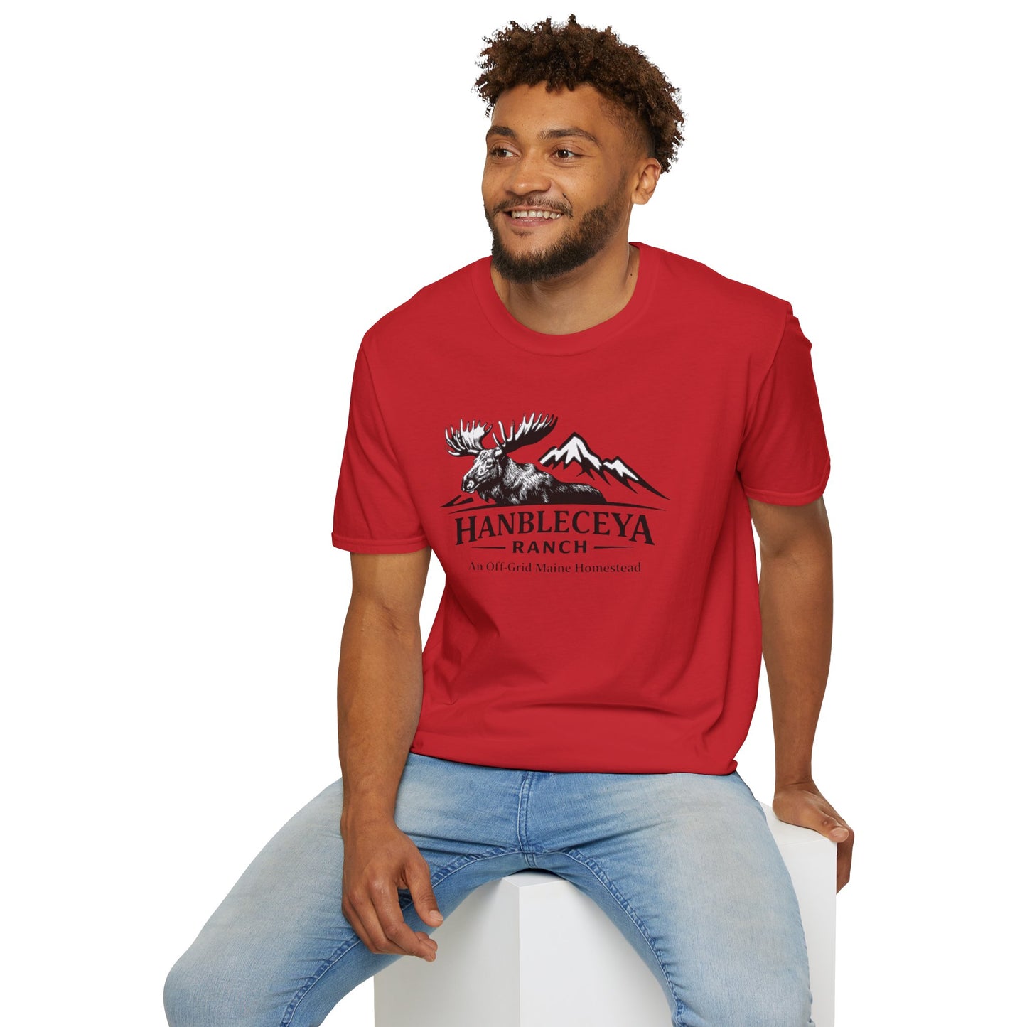 Hanbleceya Ranch - Vintage Moose & Mountain Unisex Softstyle T-Shirt