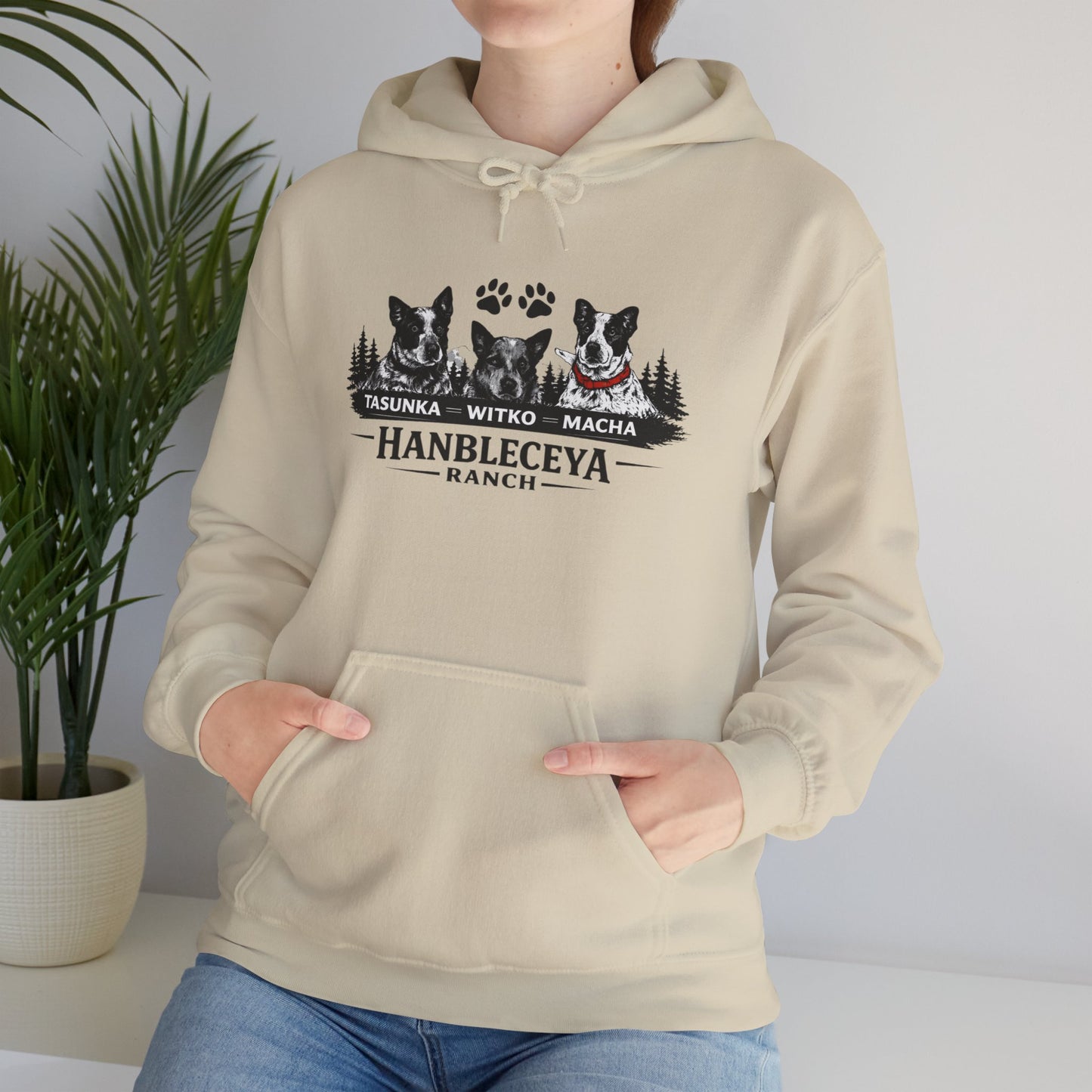 The Ranch Crew Hoodie – Hanbleceya Ranch Design with Paw Prints & Forest Silhouette