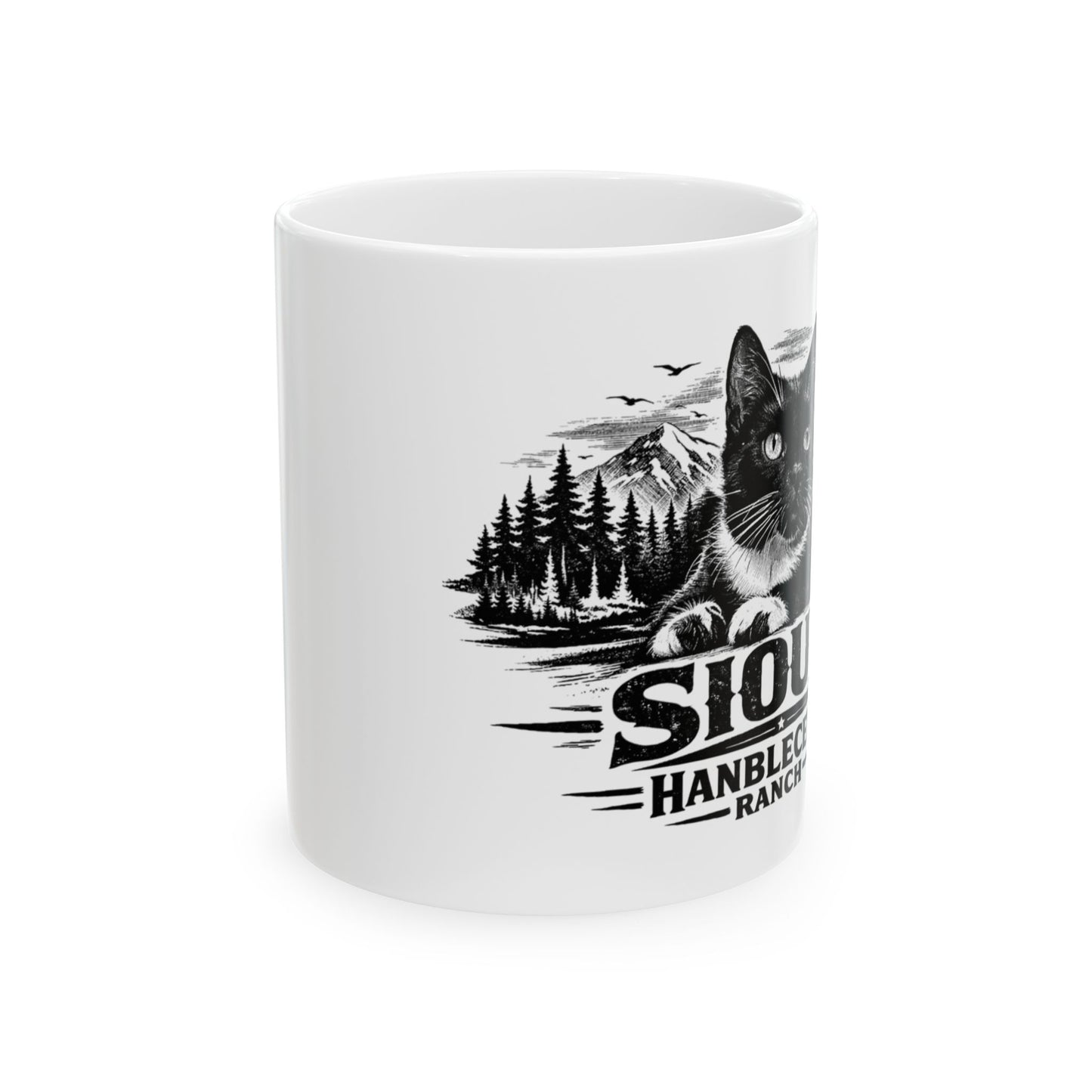 Sioux Mountain Scene Ceramic Mug — Rustic Cat Lover Coffee Cup (11oz, 15oz)