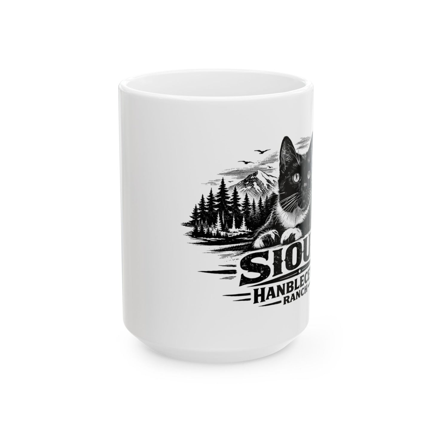 Sioux Mountain Scene Ceramic Mug — Rustic Cat Lover Coffee Cup (11oz, 15oz)
