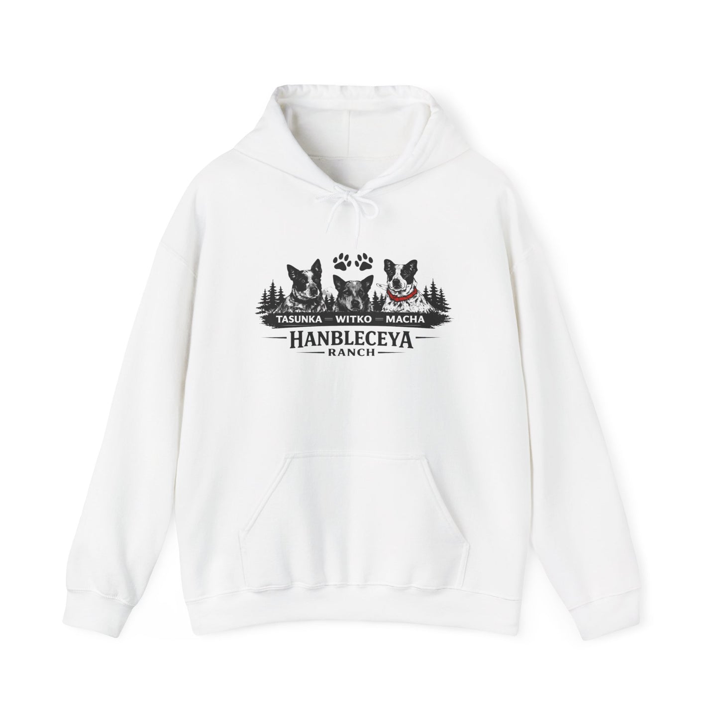 The Ranch Crew Hoodie – Hanbleceya Ranch Design with Paw Prints & Forest Silhouette