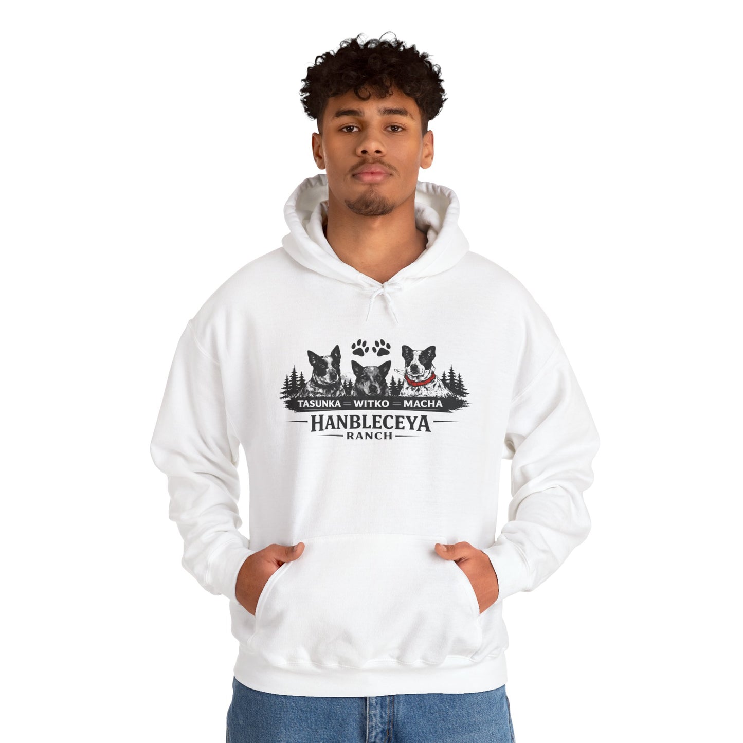 The Ranch Crew Hoodie – Hanbleceya Ranch Design with Paw Prints & Forest Silhouette