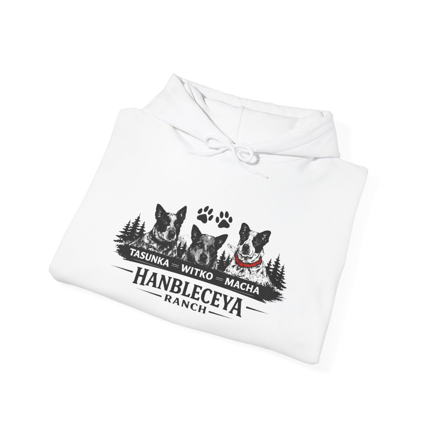 The Ranch Crew Hoodie – Hanbleceya Ranch Design with Paw Prints & Forest Silhouette