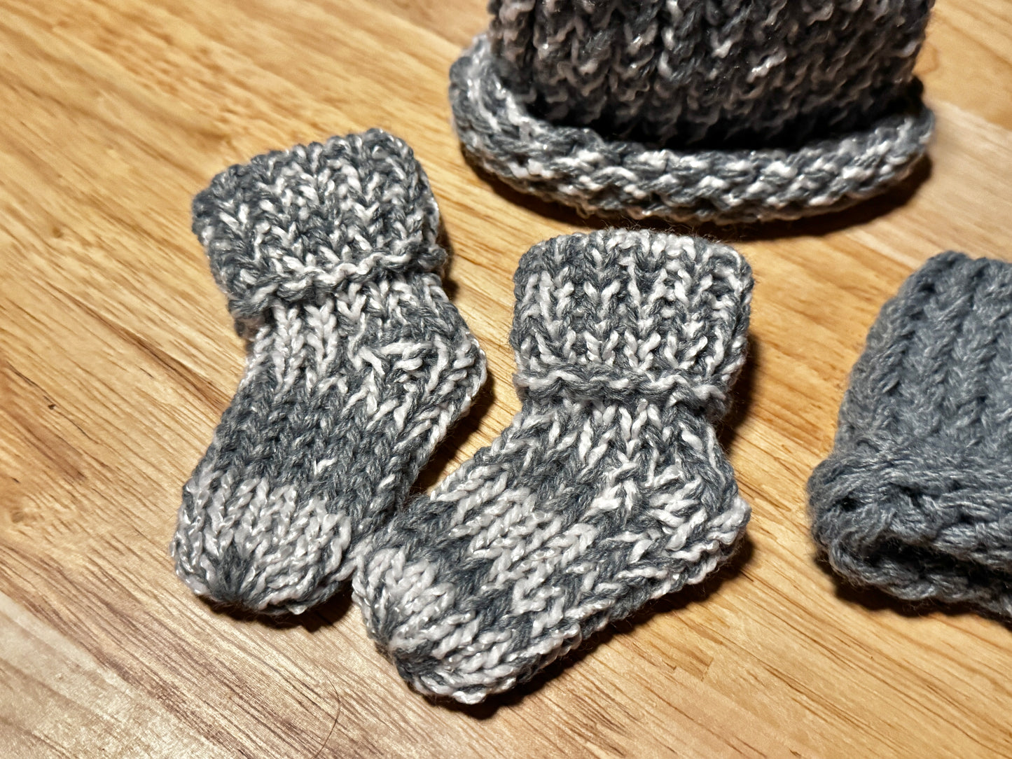 Custom Handmade Newborn/Baby Beanie with Mittens and Booties Set