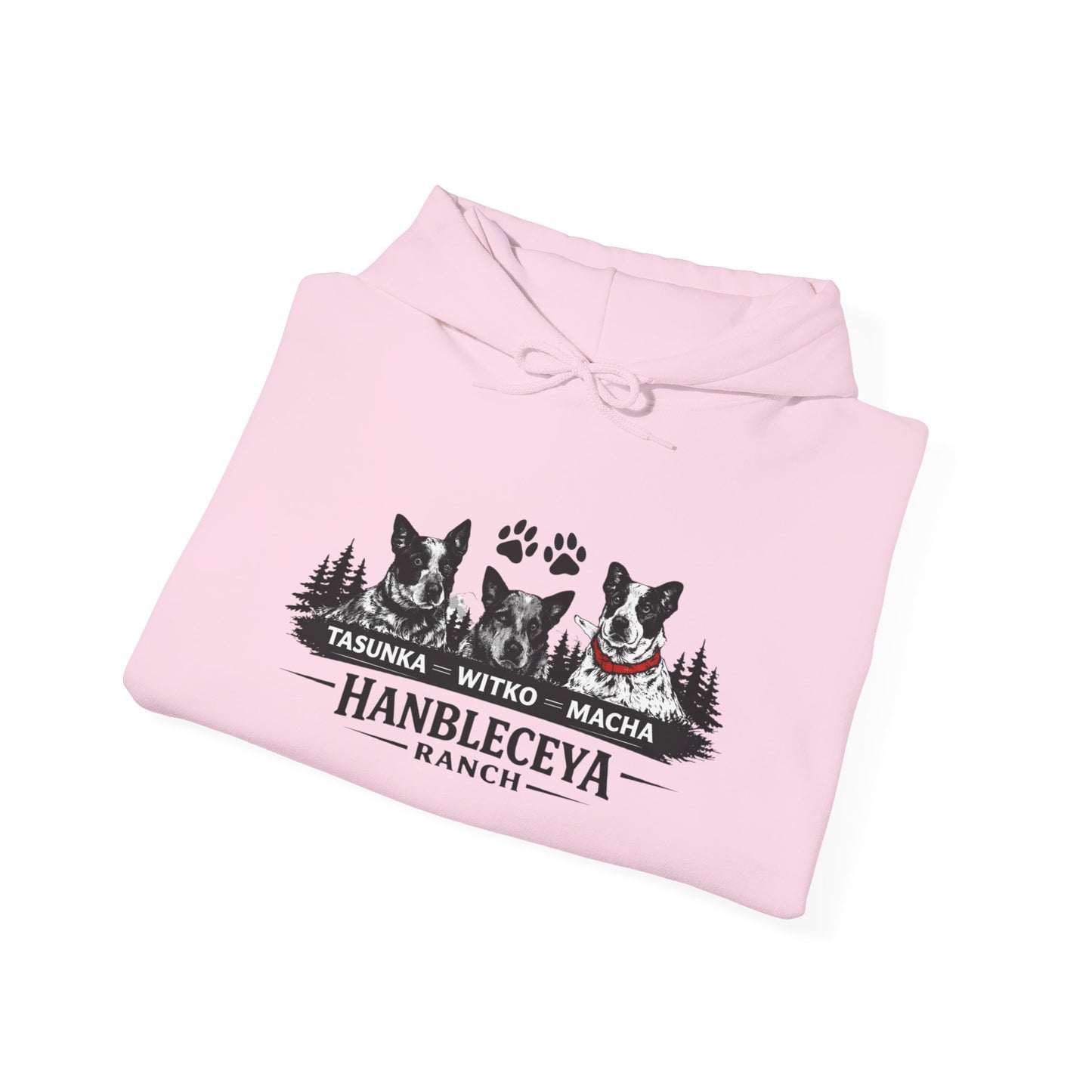 The Ranch Crew Hoodie – Hanbleceya Ranch Design with Paw Prints & Forest Silhouette