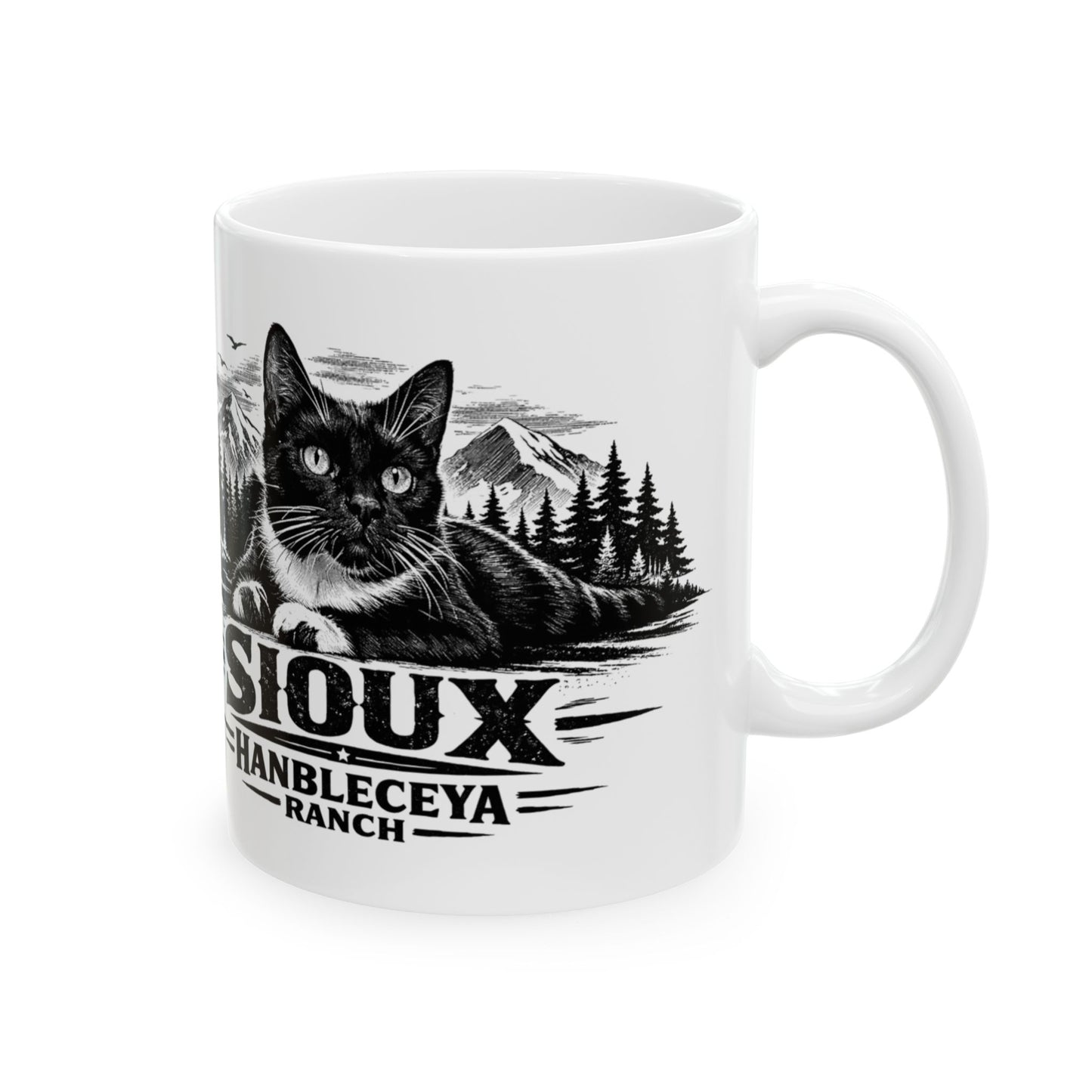 Sioux Mountain Scene Ceramic Mug — Rustic Cat Lover Coffee Cup (11oz, 15oz)