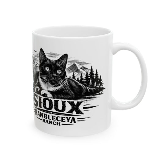 Sioux Mountain Scene Ceramic Mug — Rustic Cat Lover Coffee Cup (11oz, 15oz)