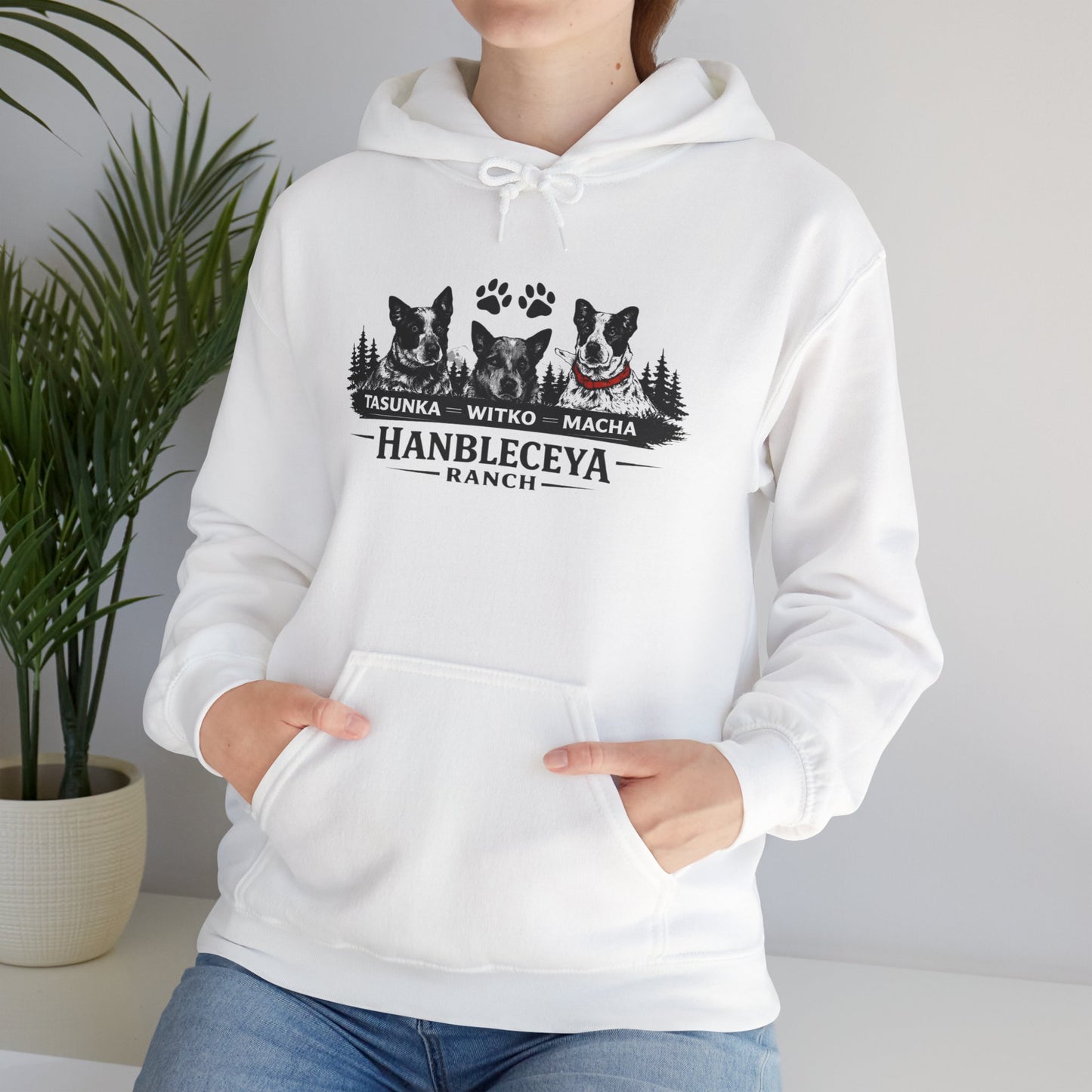 The Ranch Crew Hoodie – Hanbleceya Ranch Design with Paw Prints & Forest Silhouette