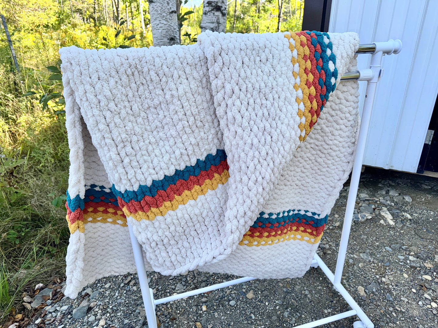 Handmade Maine Sunset Tight-Knit Chunky Throw Blanket ~45" x 60"