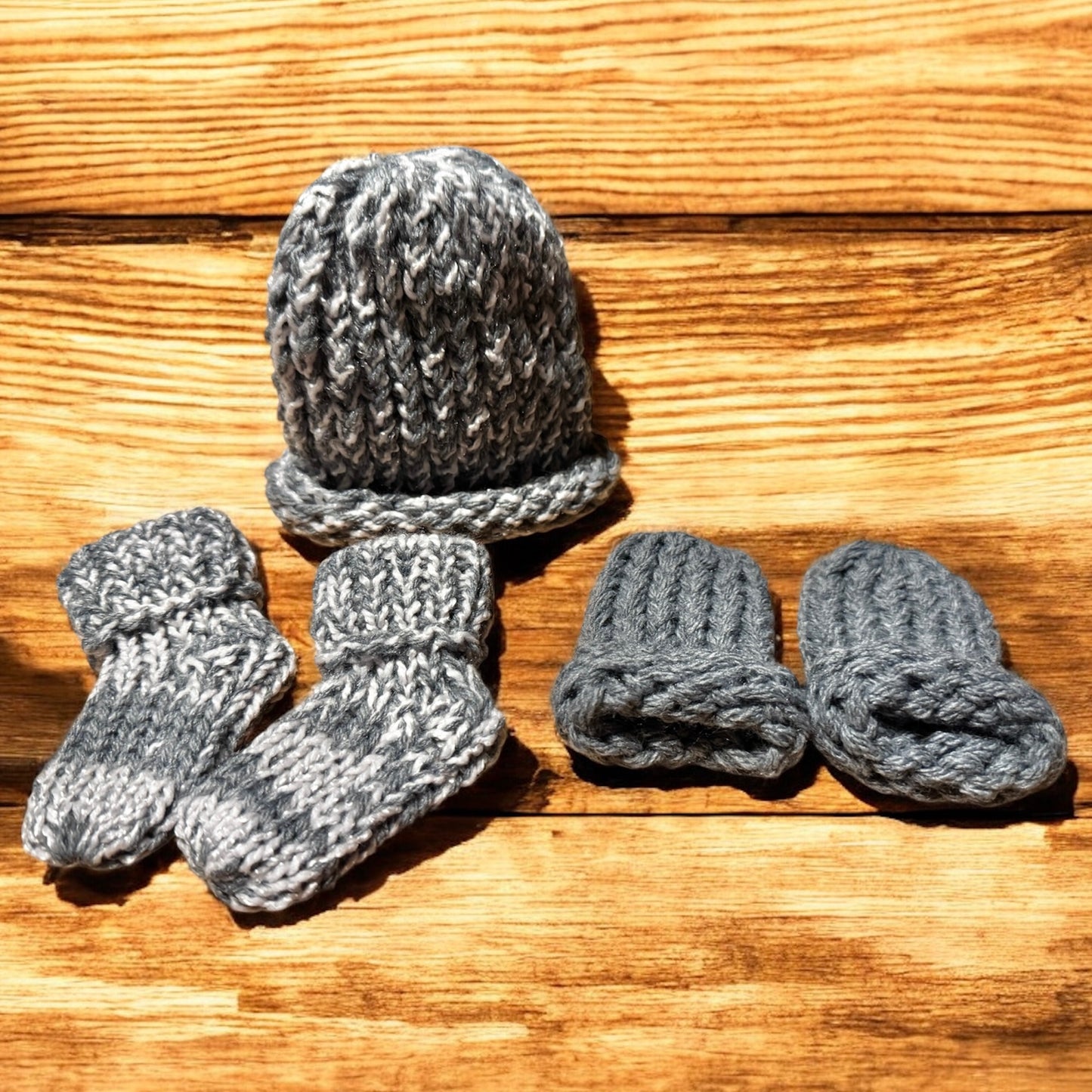 Custom Handmade Newborn/Baby Beanie with Mittens and Booties Set