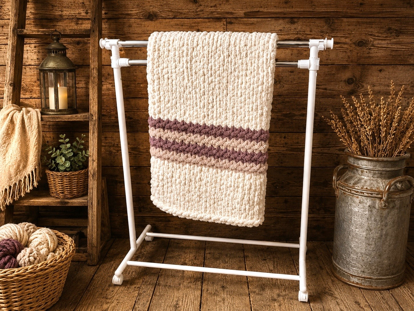 Handmade Custom Maine Morning Mist Tight-Knit Chunky Throw Blanket ~40 x 60