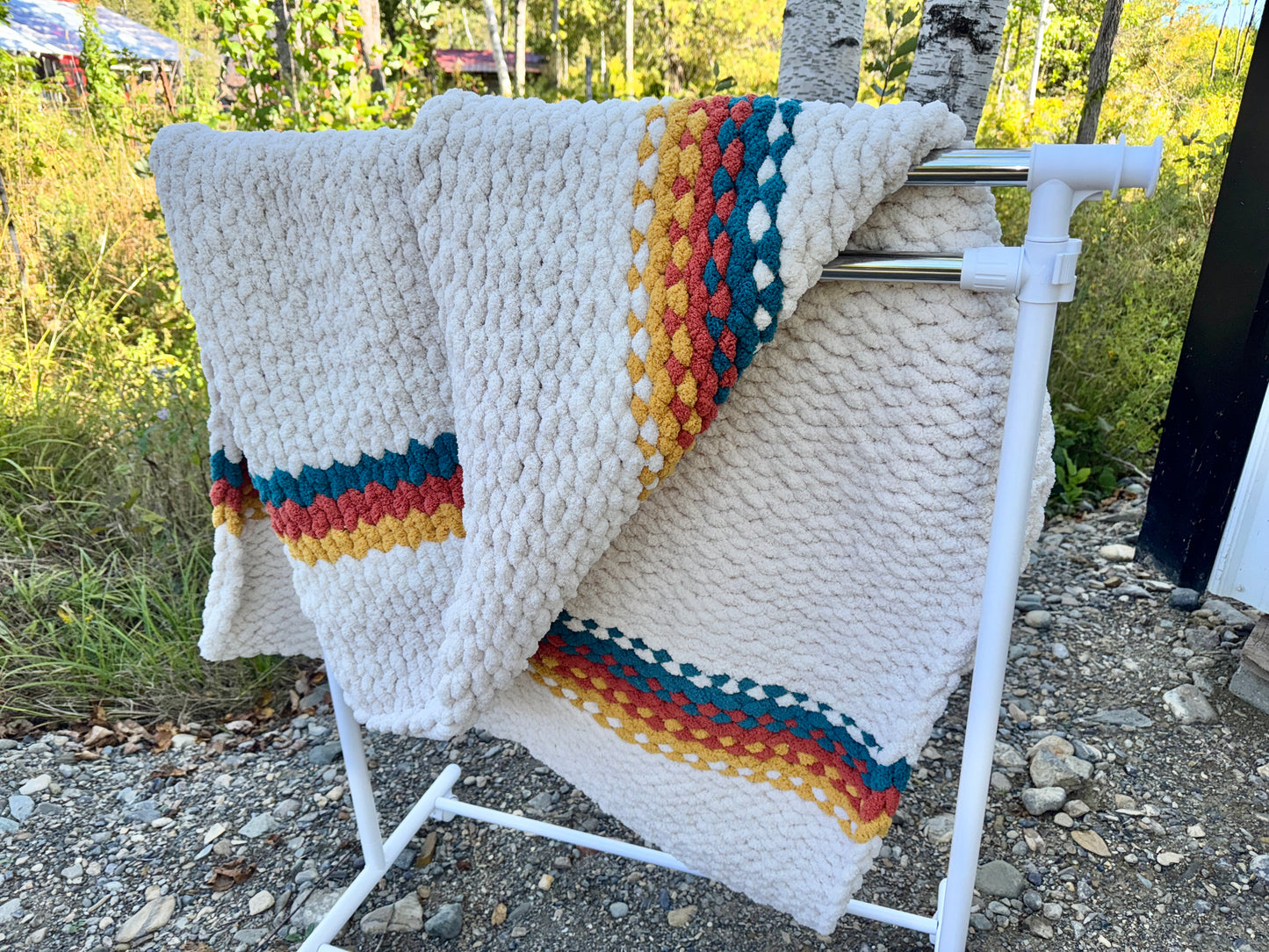 Handmade Maine Sunset Tight-Knit Chunky Throw Blanket ~45" x 60"
