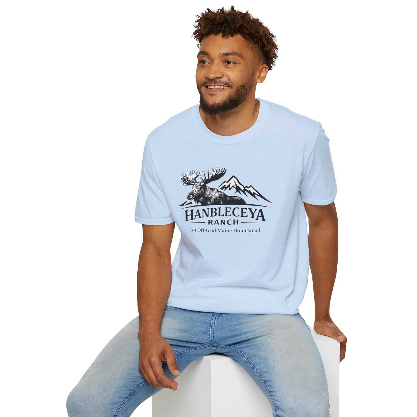 Hanbleceya Ranch - Vintage Moose & Mountain Unisex Softstyle T-Shirt