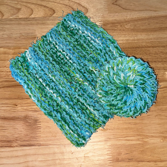 Emerald and Caribbean Scrubbie & Dishcloth