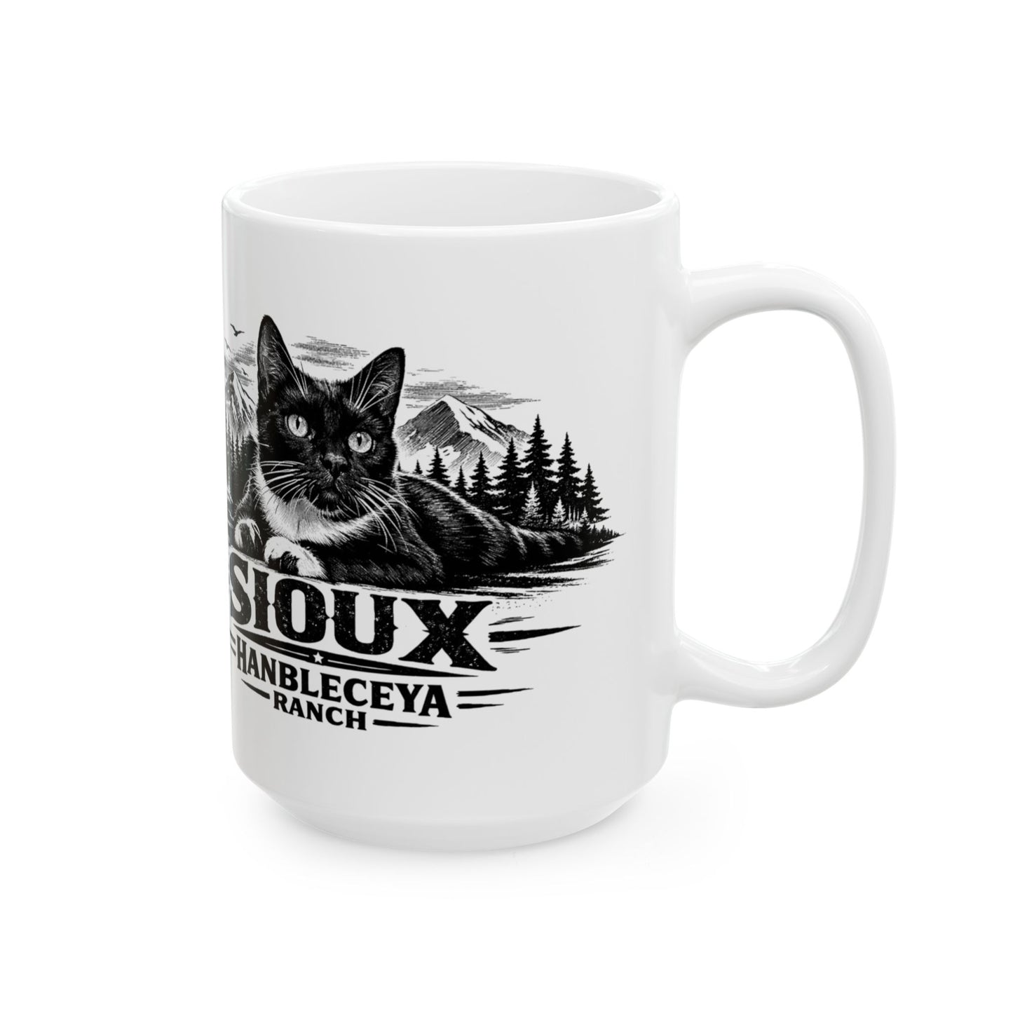 Sioux Mountain Scene Ceramic Mug — Rustic Cat Lover Coffee Cup (11oz, 15oz)