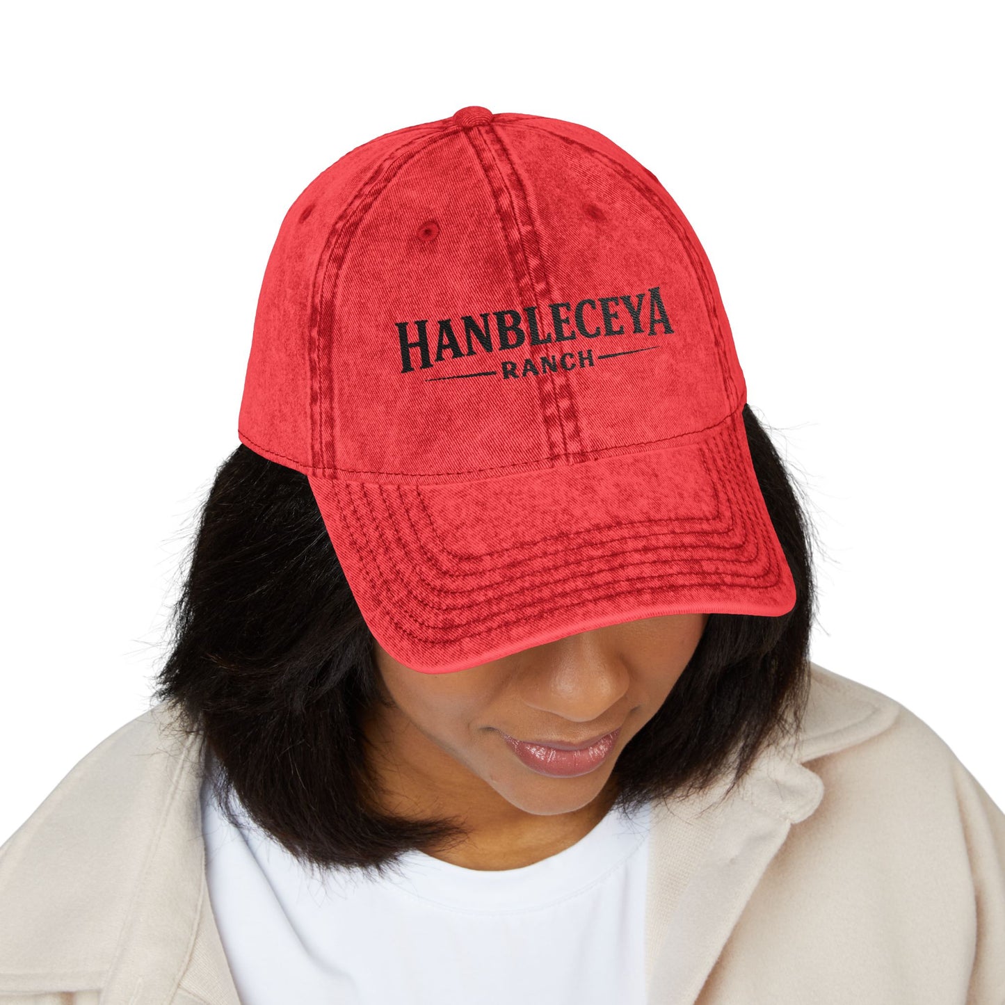 Vintage Embroidered Cap – "Hanbleceya Ranch" Distressed Hat