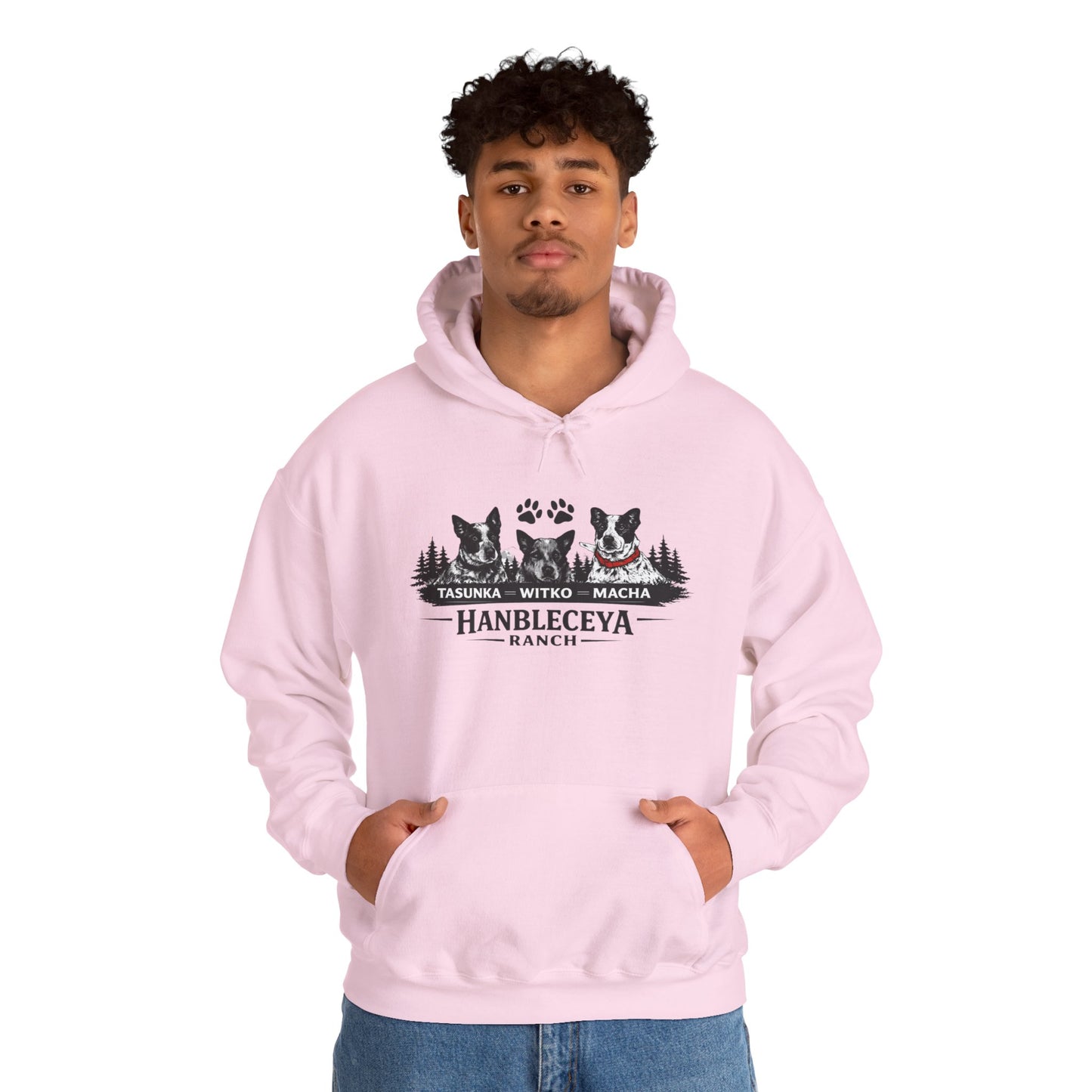 The Ranch Crew Hoodie – Hanbleceya Ranch Design with Paw Prints & Forest Silhouette