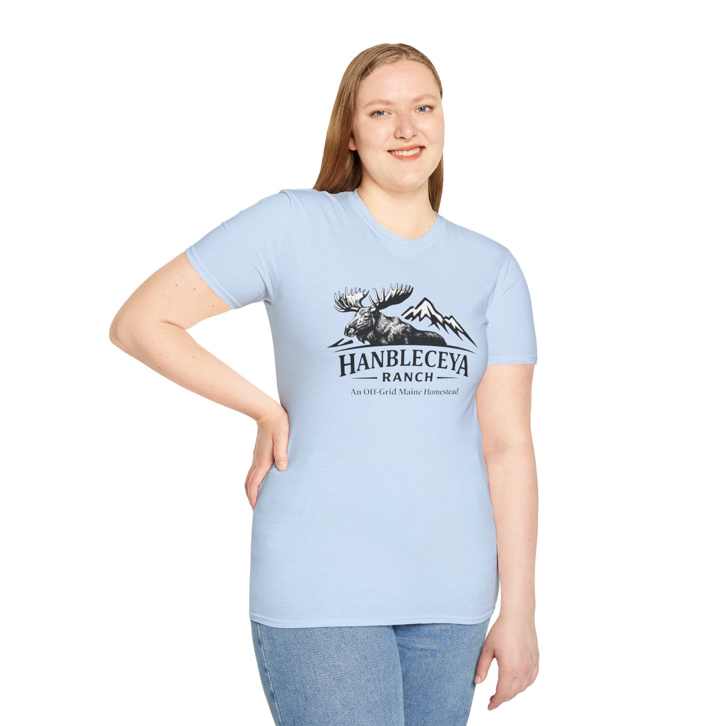 Hanbleceya Ranch - Vintage Moose & Mountain Unisex Softstyle T-Shirt