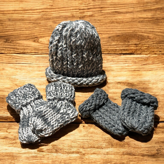 Custom Handmade Newborn/Baby Beanie with Mittens and Booties Set