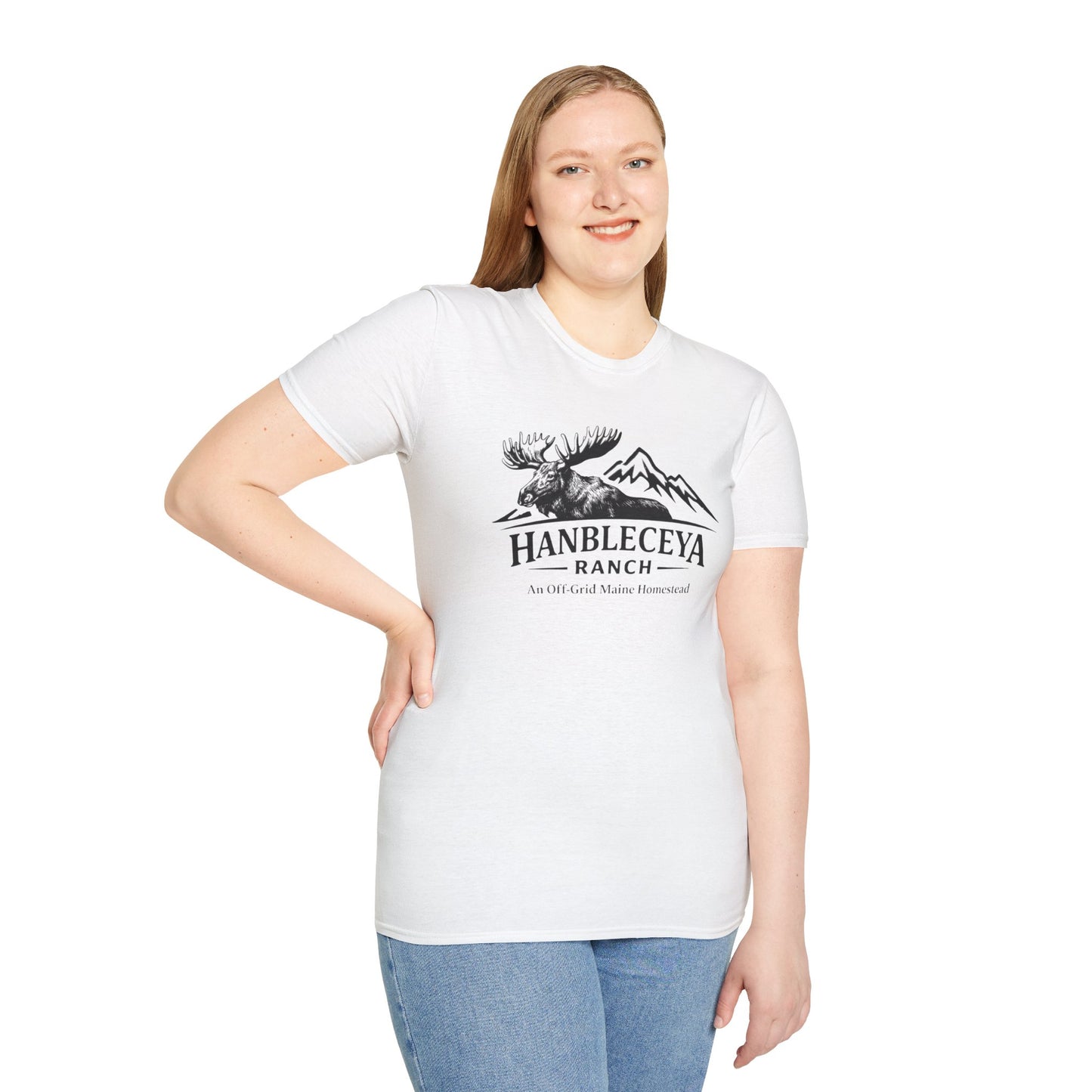 Hanbleceya Ranch - Vintage Moose & Mountain Unisex Softstyle T-Shirt