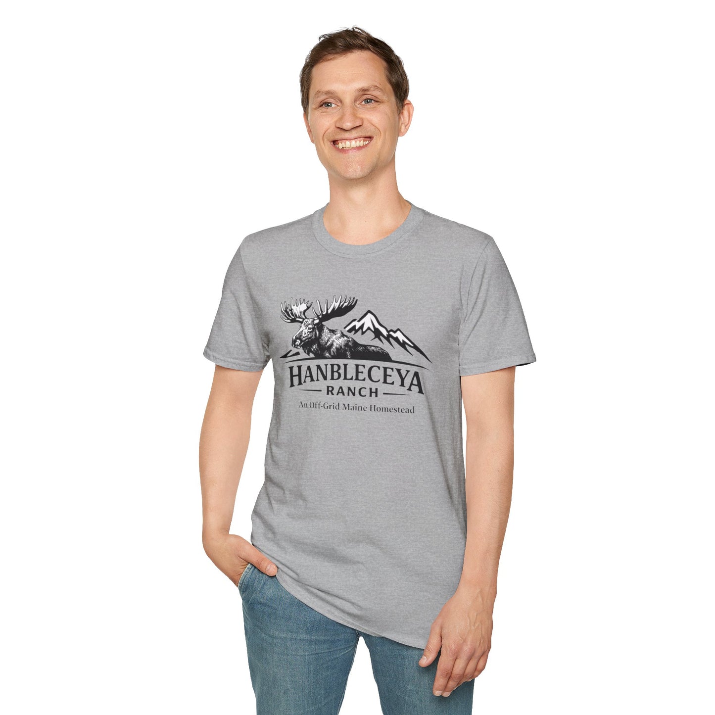Hanbleceya Ranch - Vintage Moose & Mountain Unisex Softstyle T-Shirt