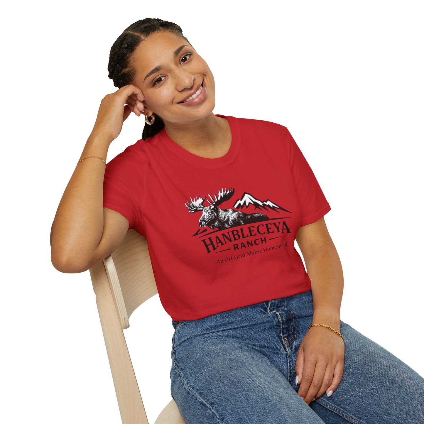 Hanbleceya Ranch - Vintage Moose & Mountain Unisex Softstyle T-Shirt
