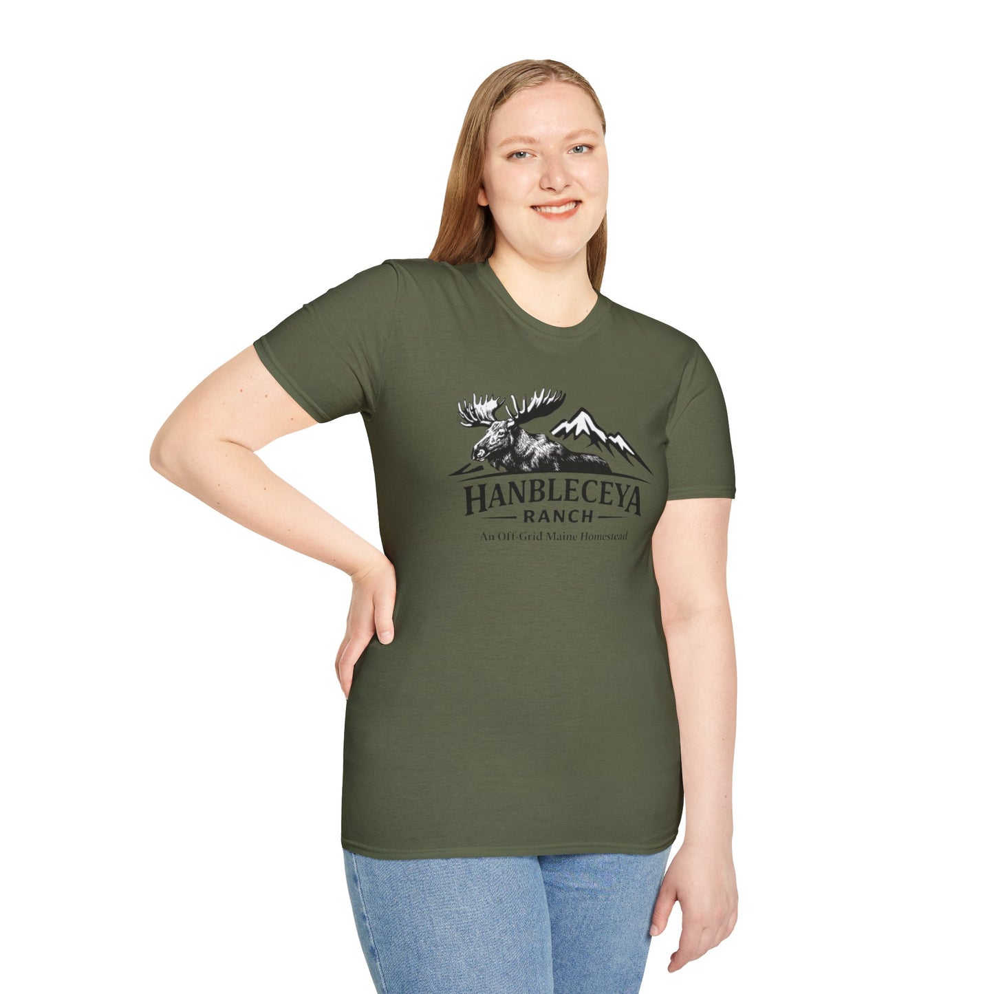 Hanbleceya Ranch - Vintage Moose & Mountain Unisex Softstyle T-Shirt