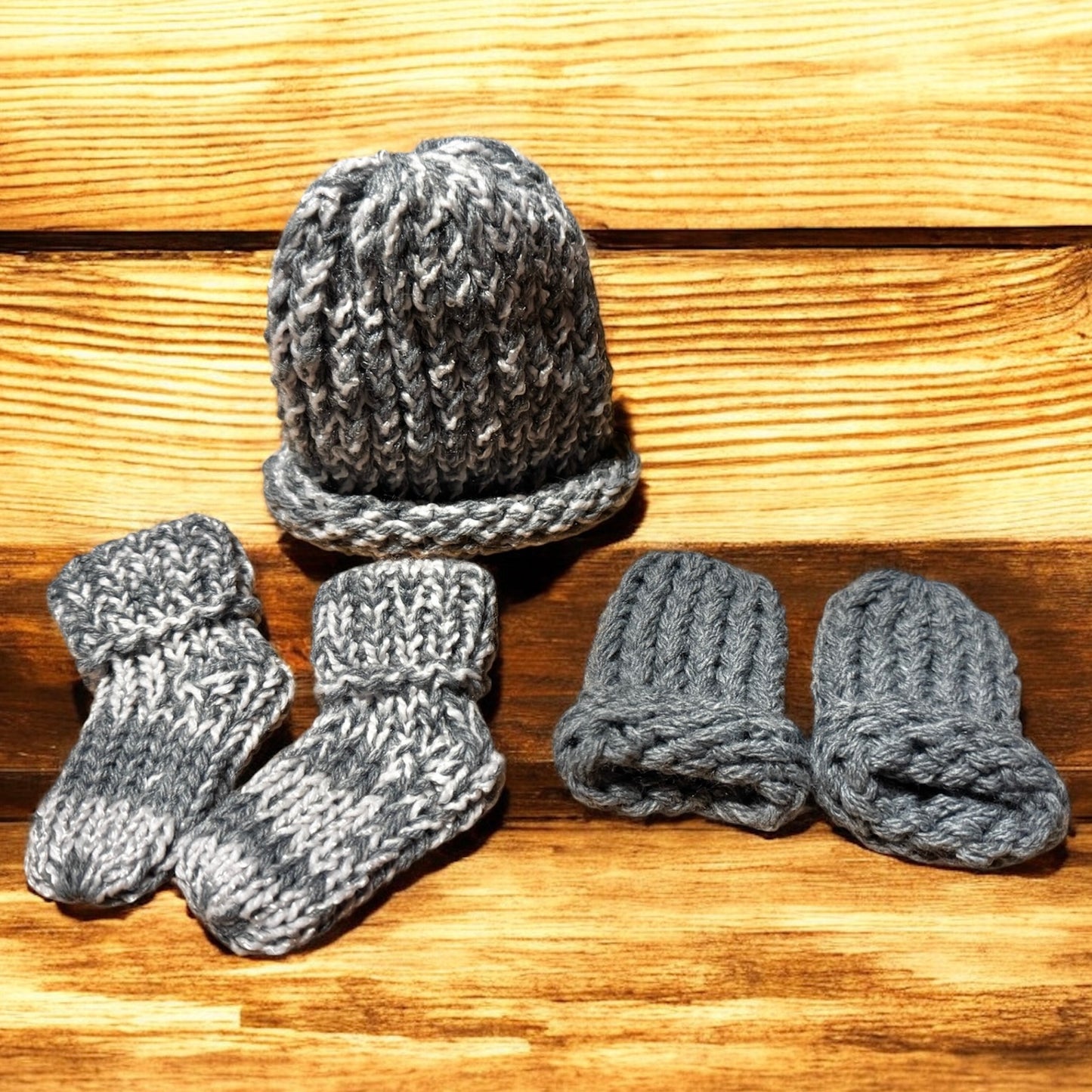 Custom Handmade Newborn/Baby Beanie with Mittens and Booties Set
