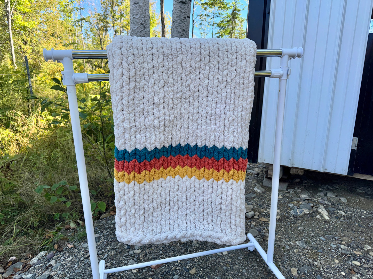 Handmade Maine Sunset Tight-Knit Chunky Throw Blanket ~45" x 60"