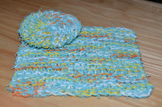 Creamsicle and Caribbean Scrubbie & Dishcloth
